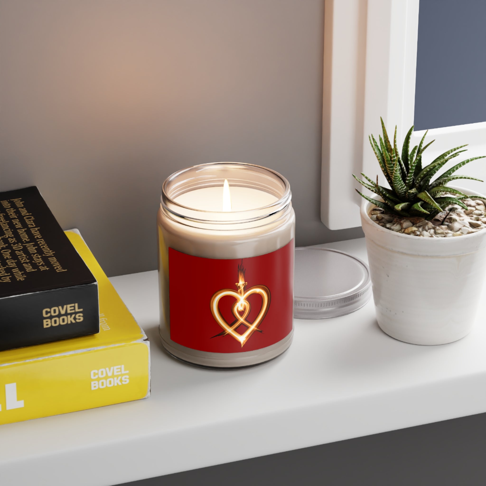 9oz Scented Soy Candle — Flaming Heart Design (White Lid)