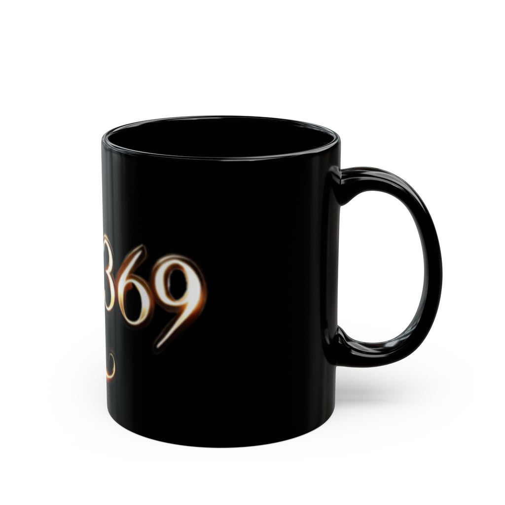 Black Ceramic Mug — Elegant Script "Q@369" Design