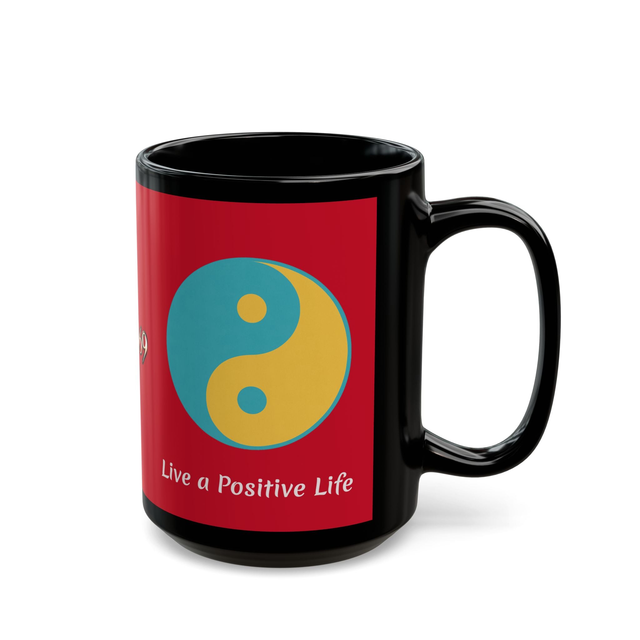 Positive Yin-Yang Black Mug — "Live a Positive Life" Motivational Coffee Cup