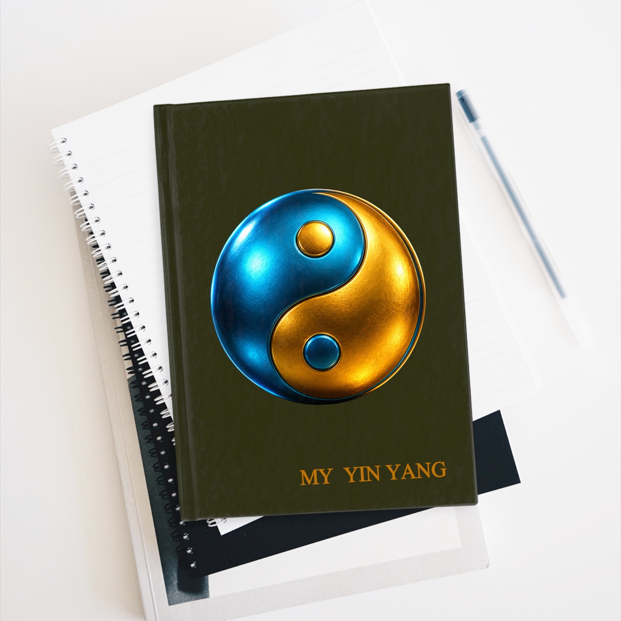 Yin Yang Hardcover Journal — 'My Yin Yang' Metallic Blue & Gold Design