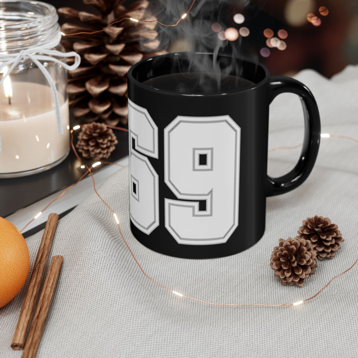 369 Retro Varsity Number Mug — Black Ceramic Sports Jersey Coffee Cup (11oz & 15oz)