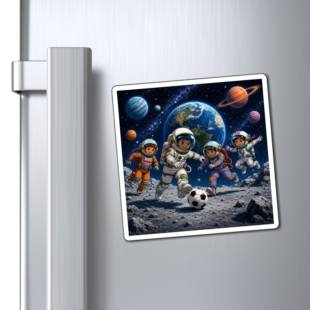 Space Soccer Astronaut Magnets — Kids’ Planetary Soccer Refrigerator Magnet