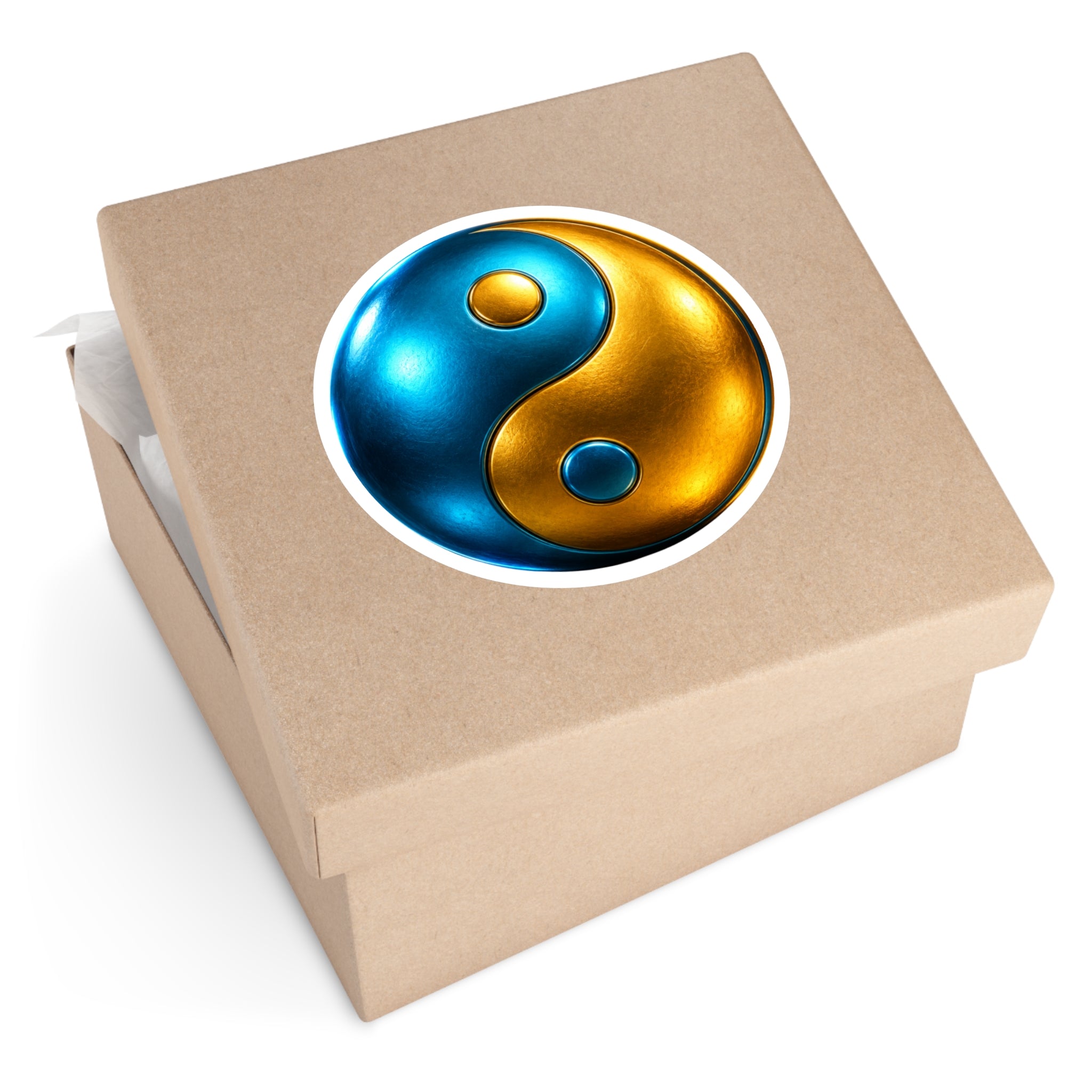 Metallic Blue & Gold Yin Yang Round Sticker — Indoor/Outdoor Vinyl