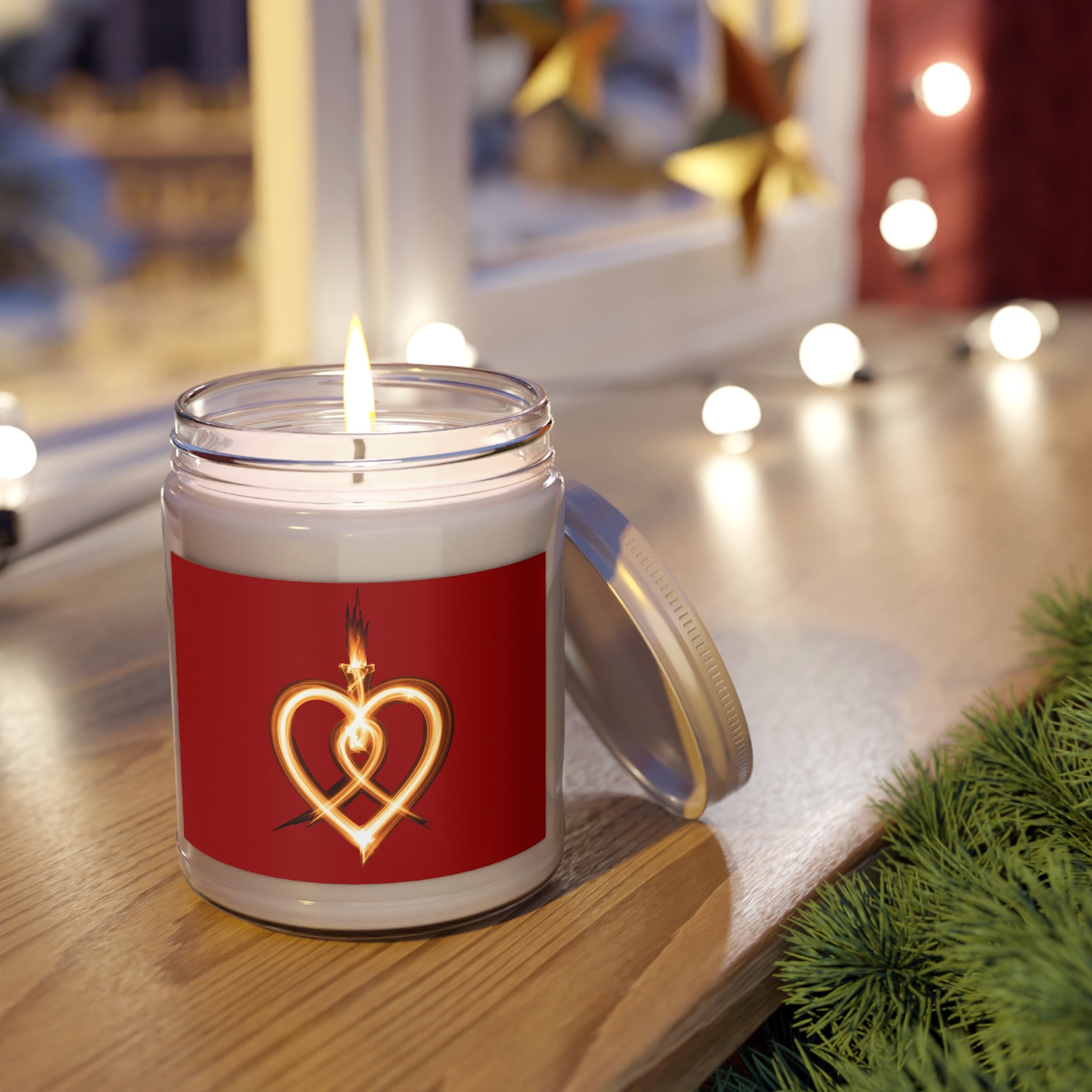 9oz Scented Soy Candle — Flaming Heart Design (White Lid)