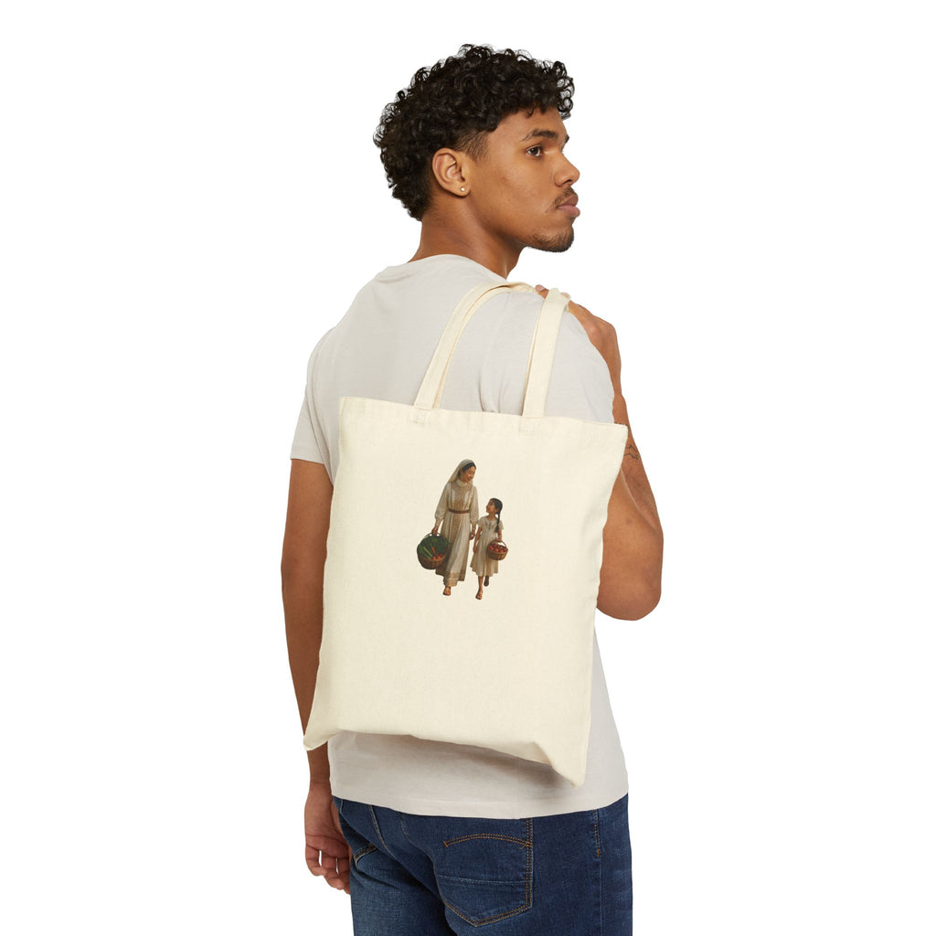Canvas Tote Bag — Vintage Mother and Child Illustration Eco Shopper