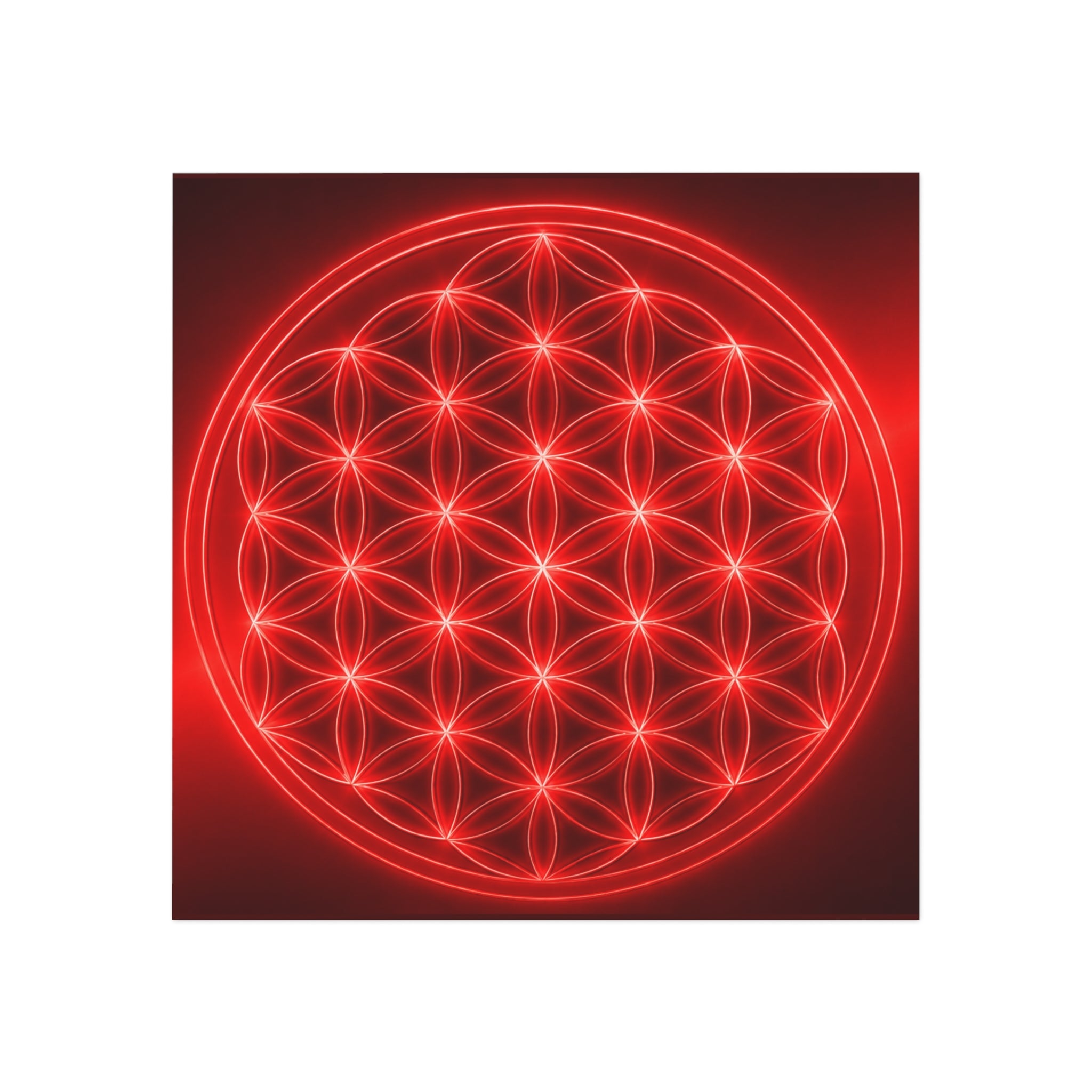 Red Neon Flower of Life Square Magnet — Spiritual Geometry Fridge Magnet