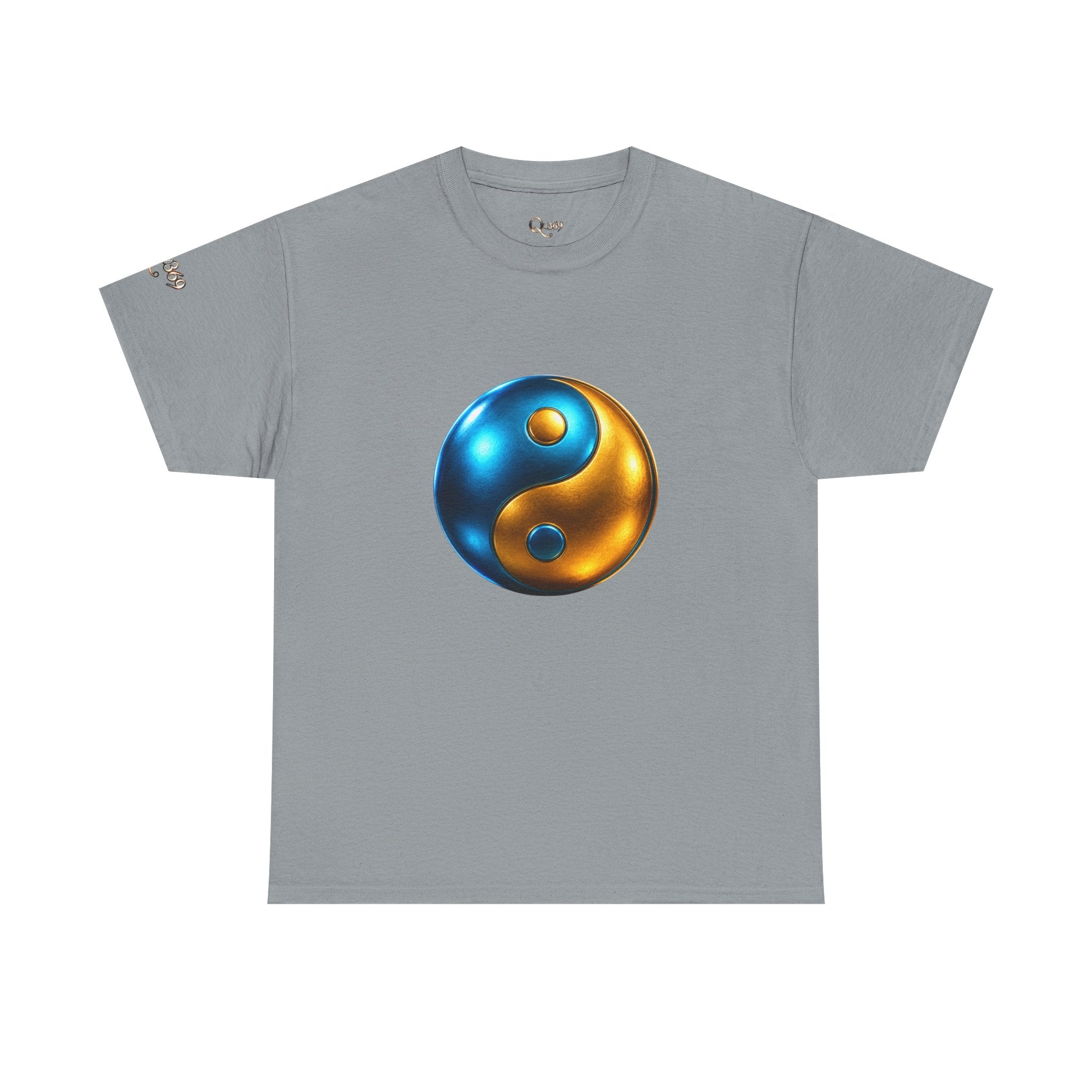 Yin Yang Metallic Graphic Tee — Blue & Gold Balance T-Shirt