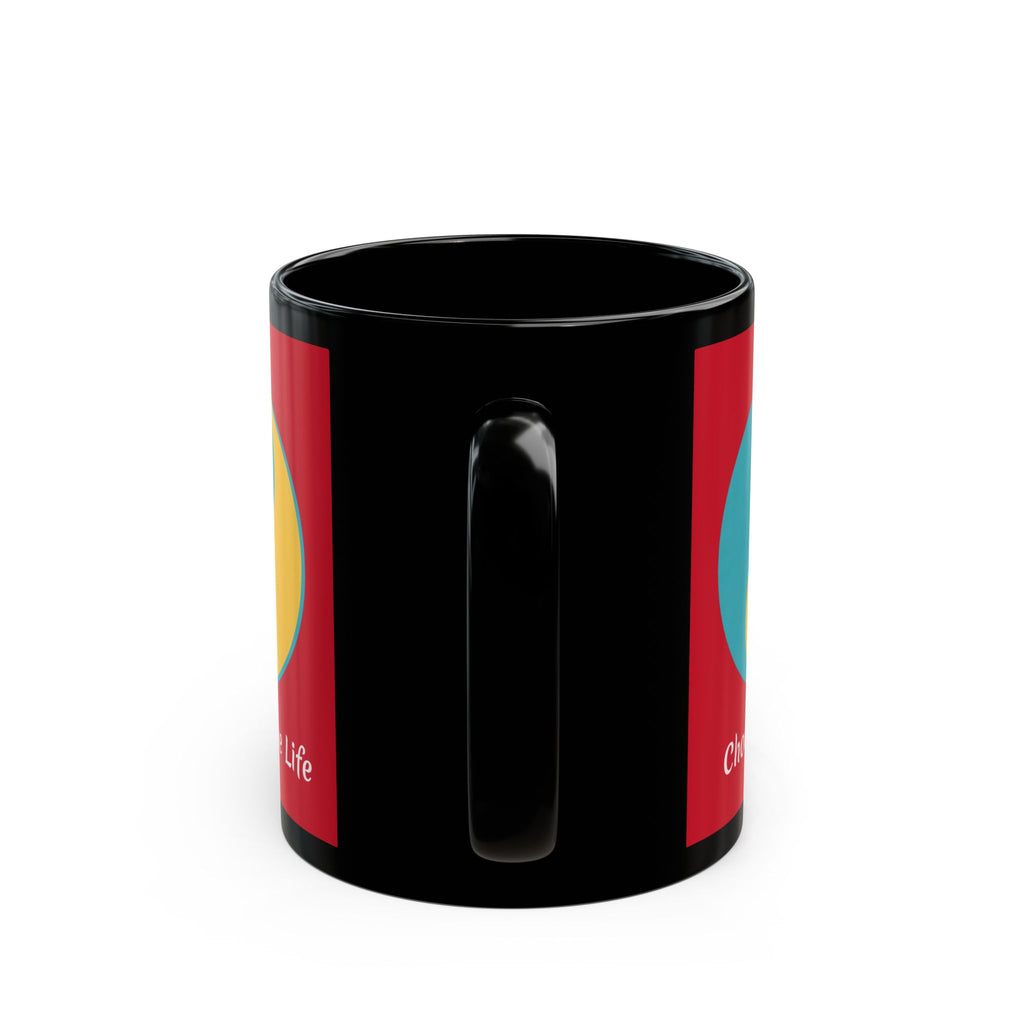 Positive Yin-Yang Black Mug — "Live a Positive Life" Motivational Coffee Cup