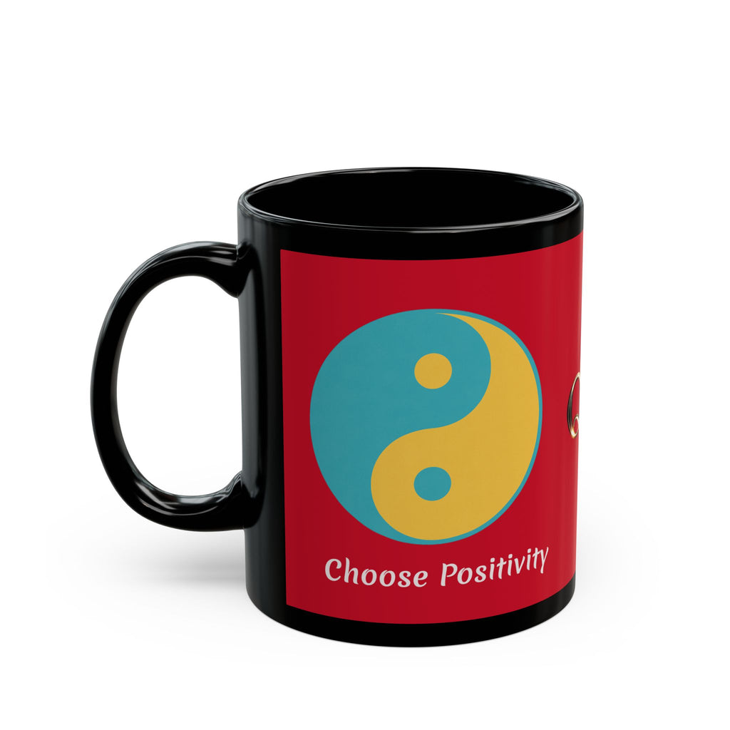 Positive Yin-Yang Black Mug — "Live a Positive Life" Motivational Coffee Cup