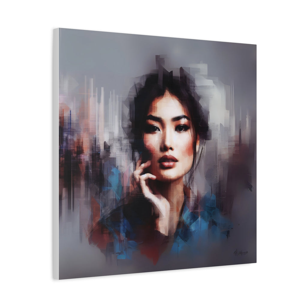 Abstract Portrait Canvas Art — Modern Asian Woman Matte Stretched Print