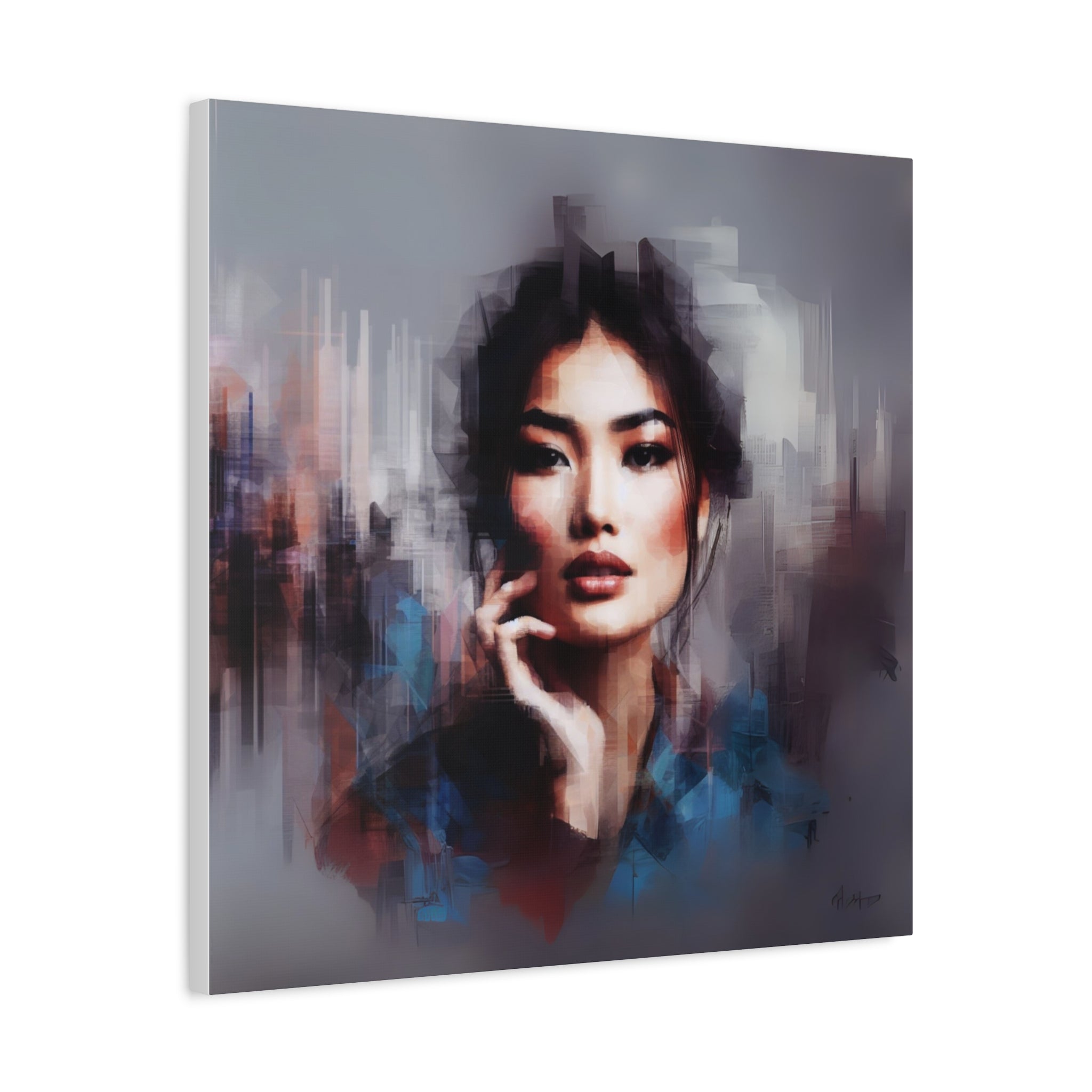 Abstract Portrait Canvas Art — Modern Asian Woman Matte Stretched Print