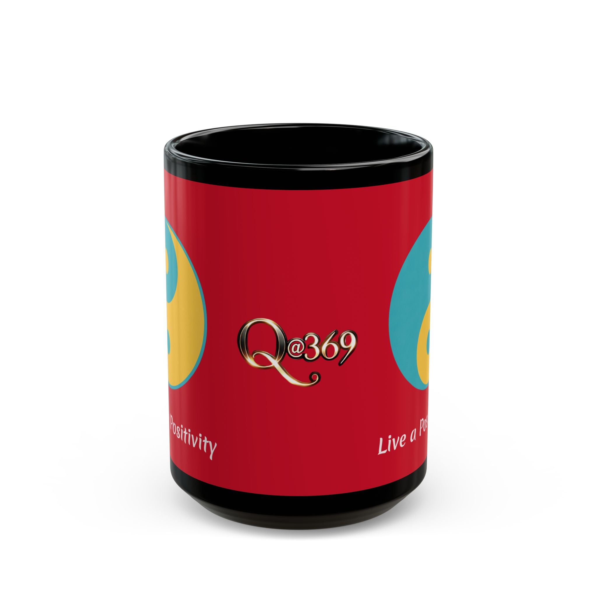 Positive Yin-Yang Black Mug — "Live a Positive Life" Motivational Coffee Cup