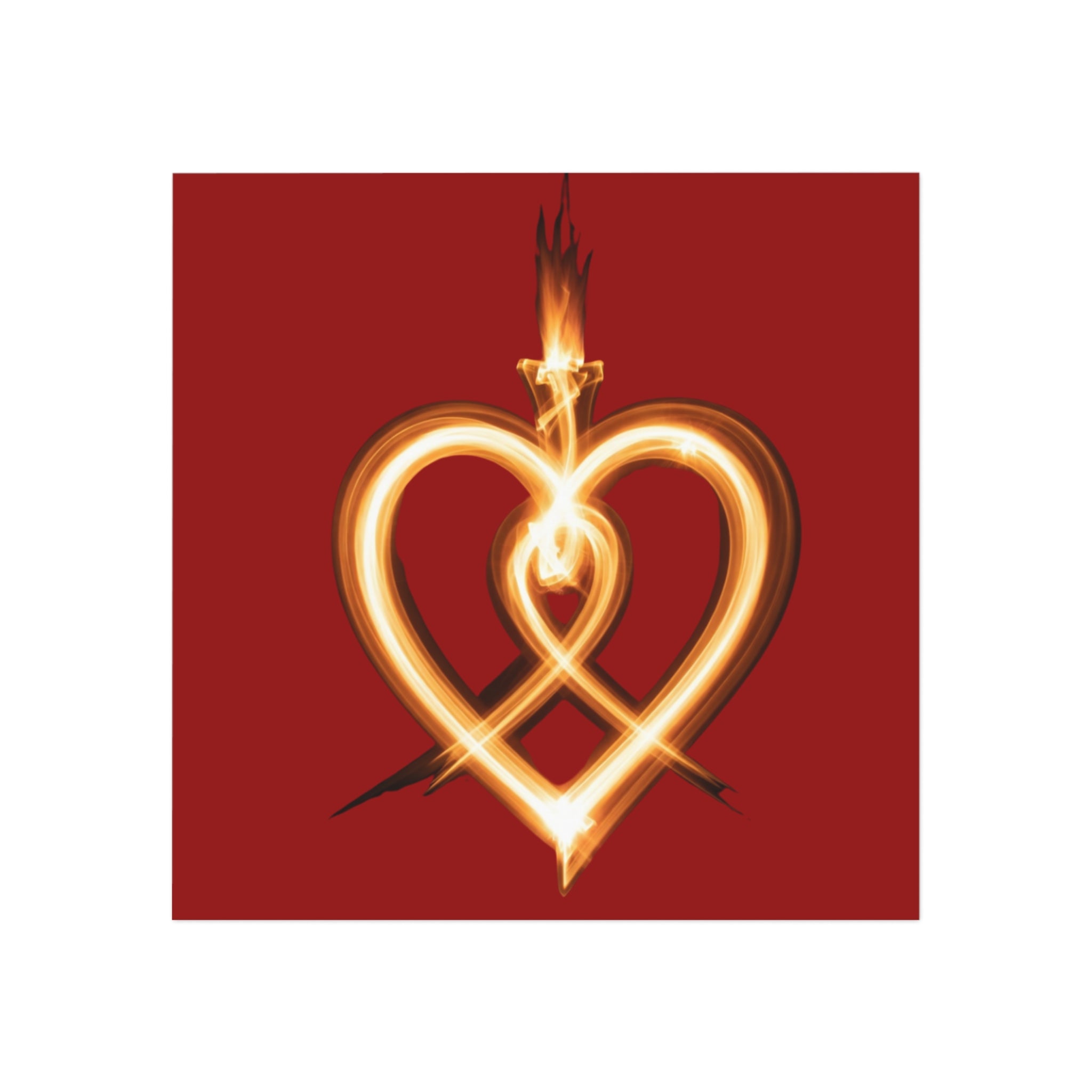 Flaming Heart Square Magnet — Romantic Fire Heart Decor Gift