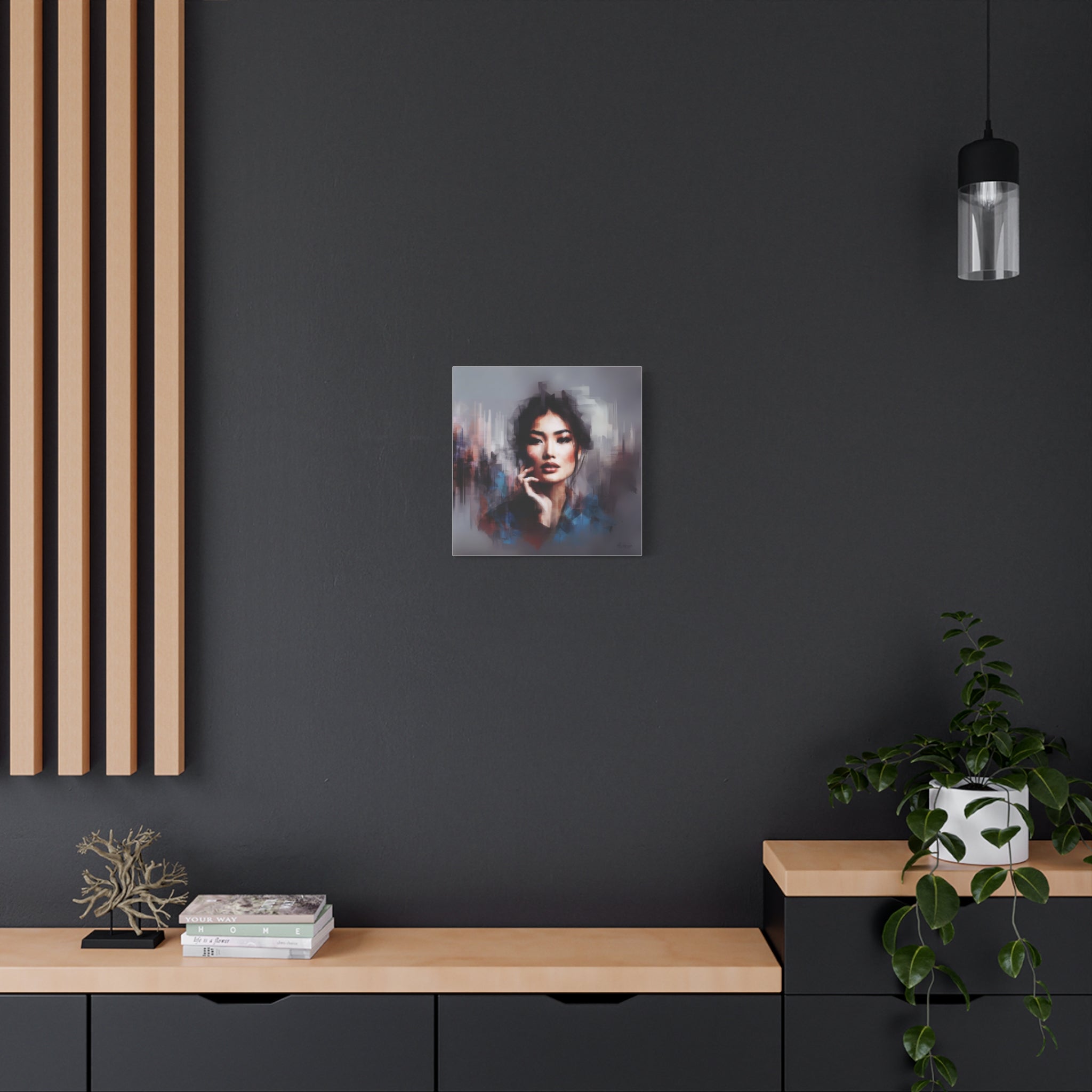 Abstract Portrait Canvas Art — Modern Asian Woman Matte Stretched Print