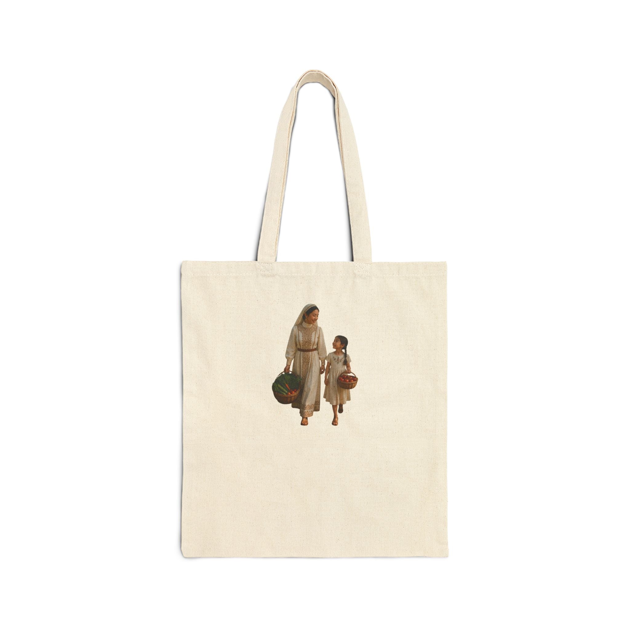 Canvas Tote Bag — Vintage Mother and Child Illustration Eco Shopper