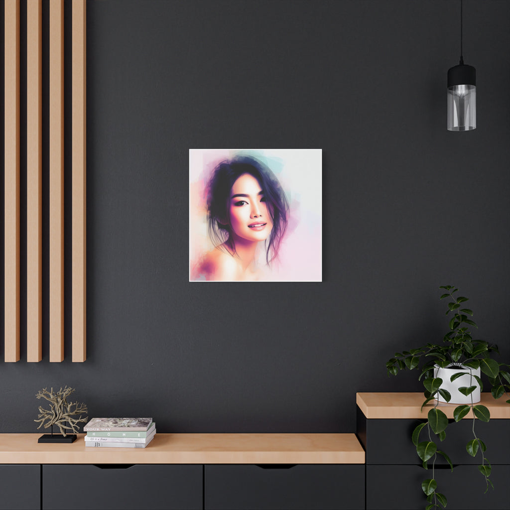 Portrait Art Canvas — Watercolor Beautiful Asian Woman Matte Stretched Canvas