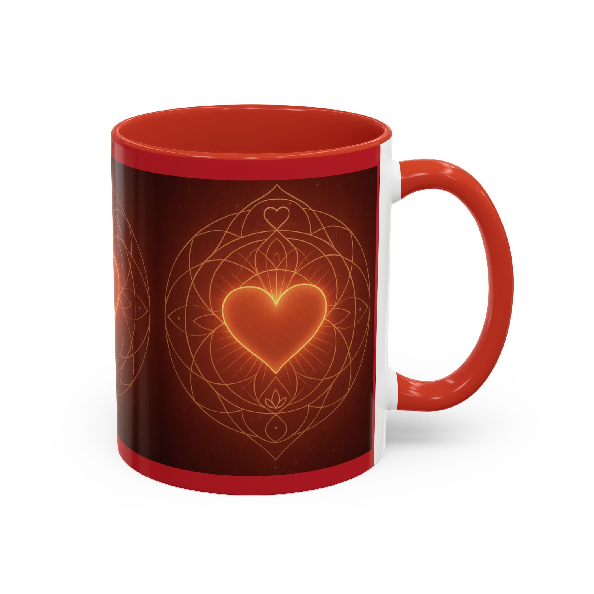 Heart Mandala Accent Coffee Mug — Glowing Love Ceramic Mug (11/15oz)