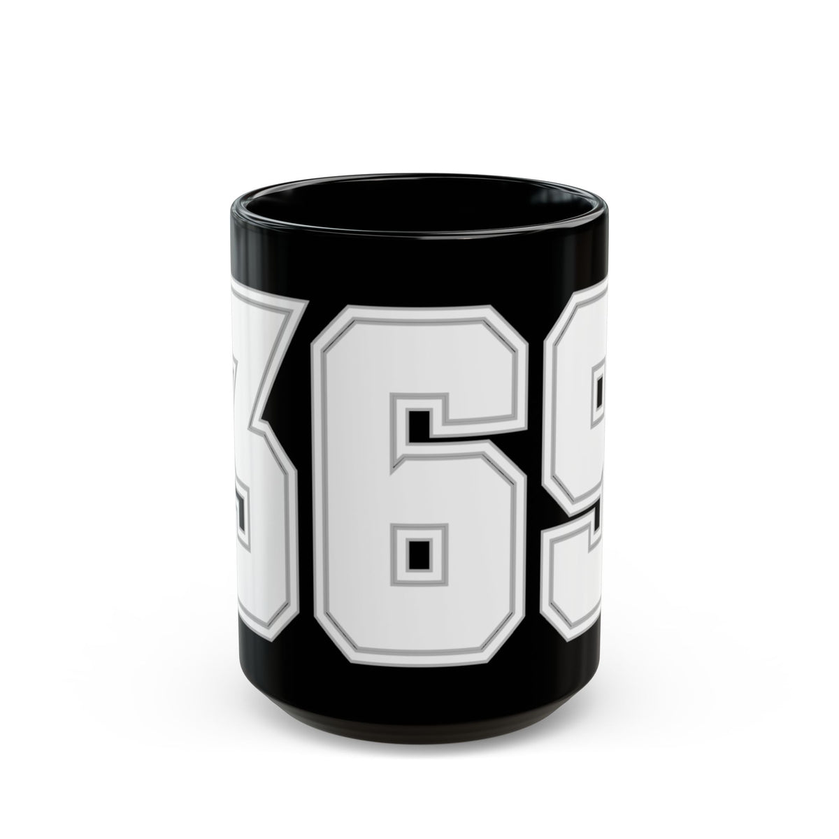 369 Retro Varsity Number Mug — Black Ceramic Sports Jersey Coffee Cup (11oz & 15oz)