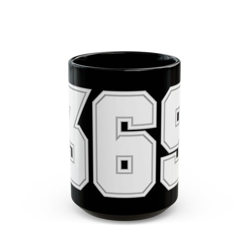 369 Retro Varsity Number Mug — Black Ceramic Sports Jersey Coffee Cup (11oz & 15oz)