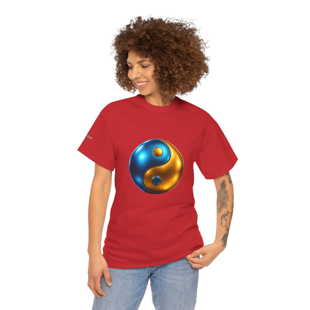Yin Yang Metallic Graphic Tee — Blue & Gold Balance T-Shirt