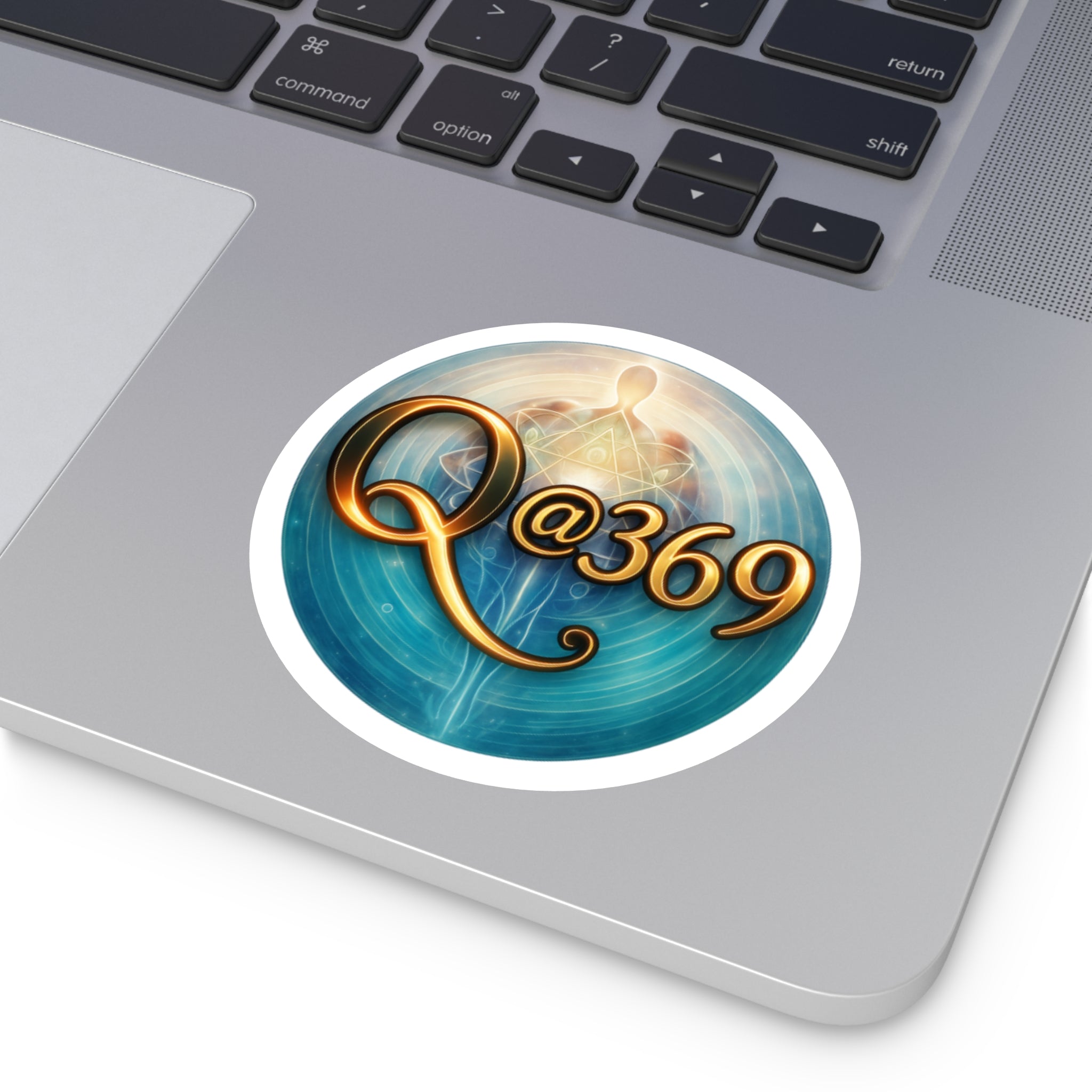Q@369 Spiritual Logo Round Sticker — Metaphysical Chakra Artwork (Indoor/Outdoor)