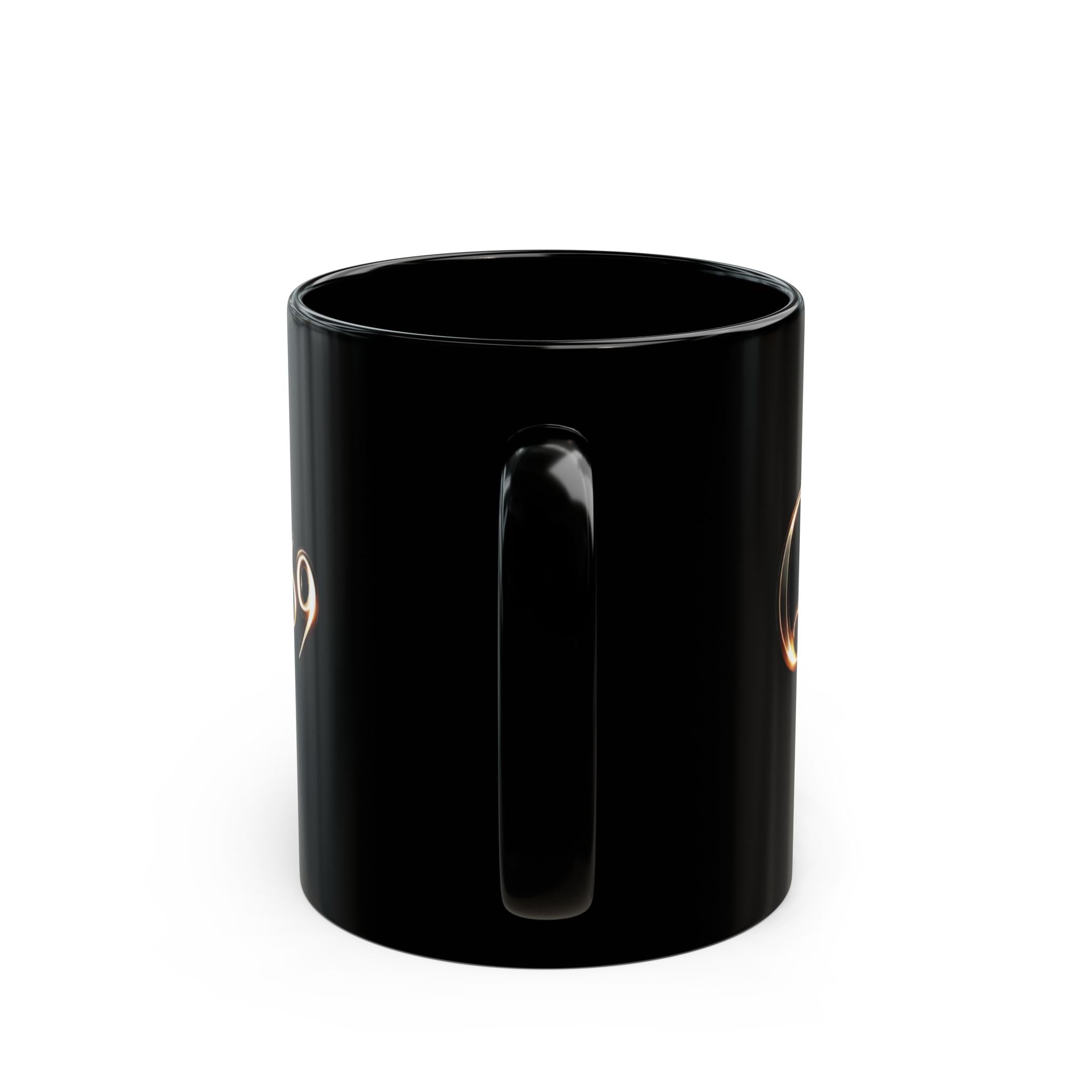 Q@369 Black Ceramic Mug — Elegant Gold Script Coffee Cup (11oz & 15oz)