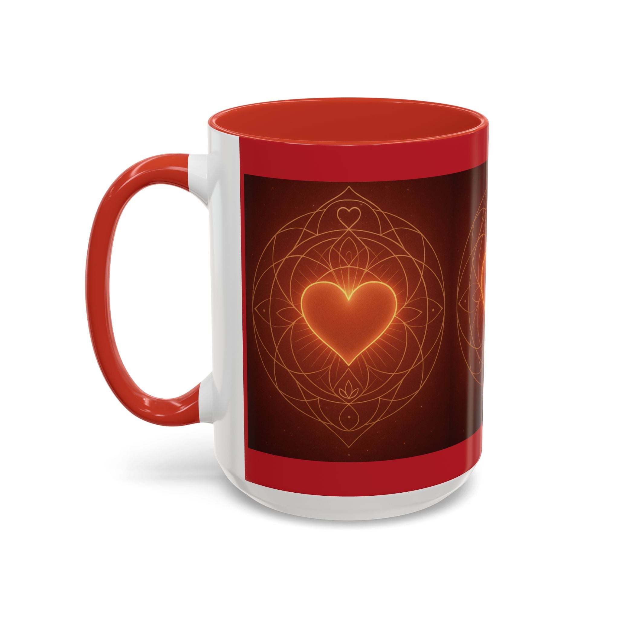 Heart Mandala Accent Coffee Mug — Glowing Love Ceramic Mug (11/15oz)