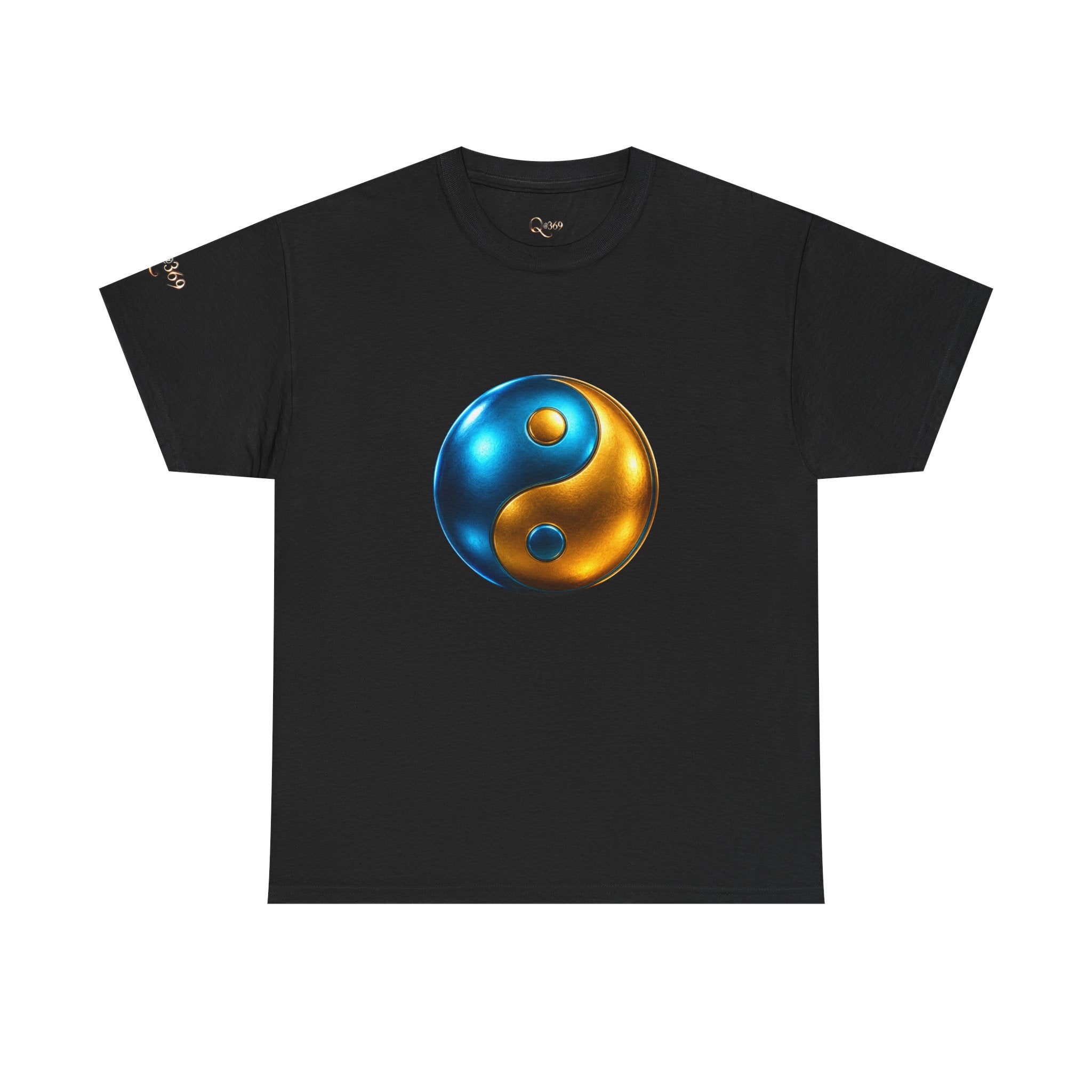 Yin Yang Metallic Graphic Tee — Blue & Gold Balance T-Shirt