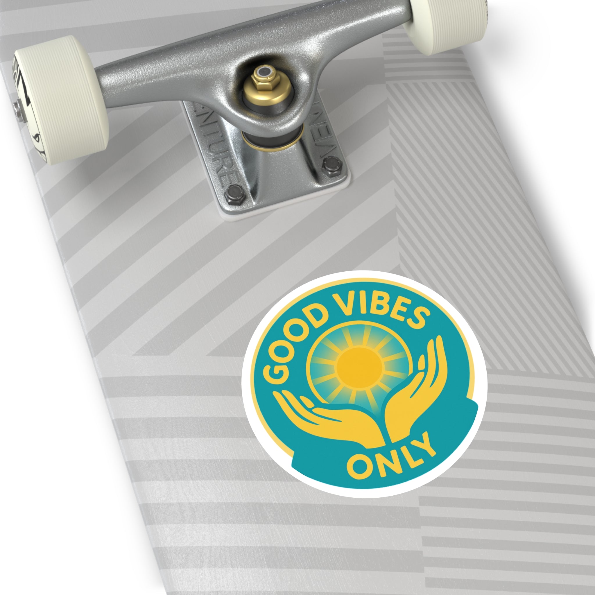 Good Vibes Only Round Sticker — Sun & Hands Positive Vinyl Decal (Indoor/Outdoor)