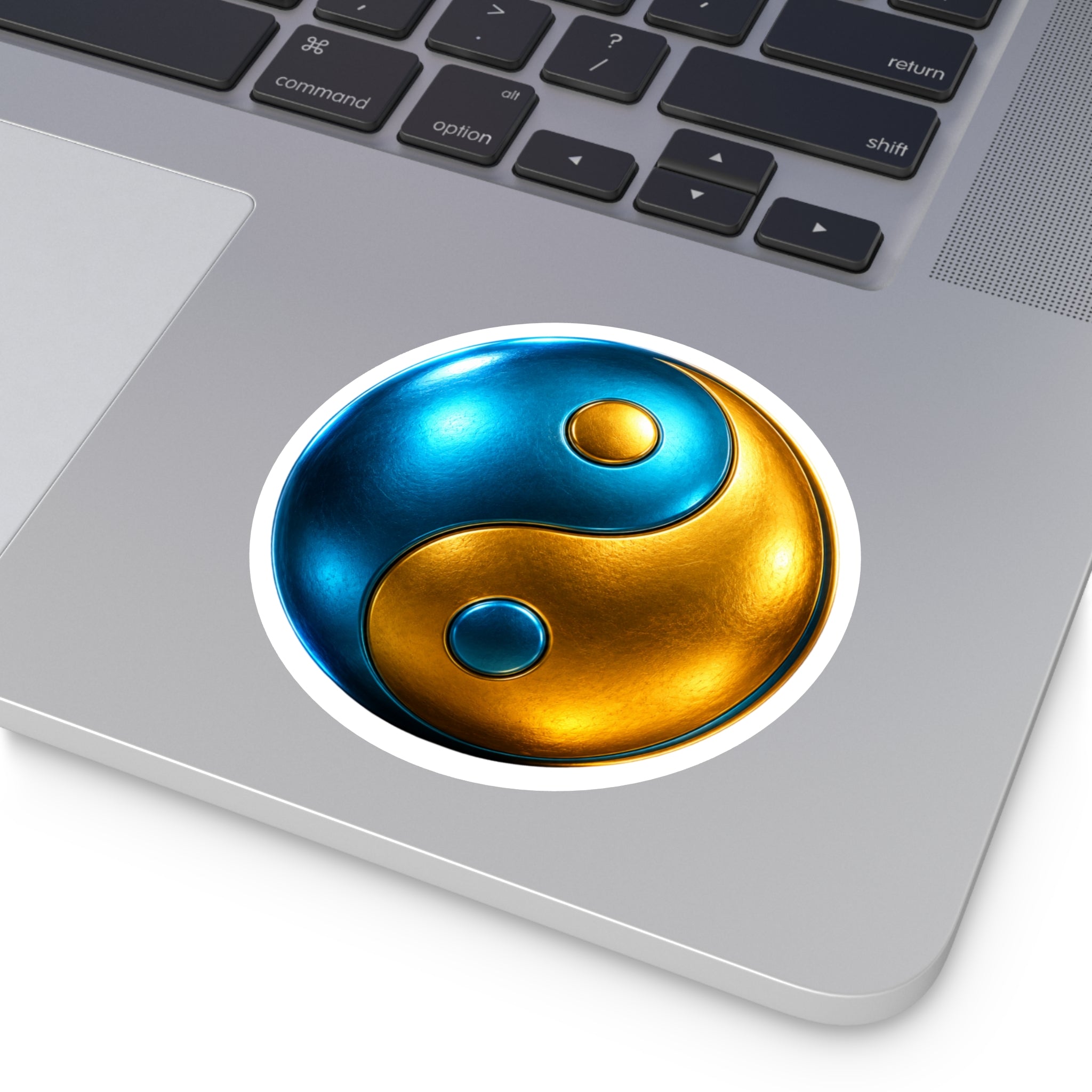 Metallic Blue & Gold Yin Yang Round Sticker — Indoor/Outdoor Vinyl