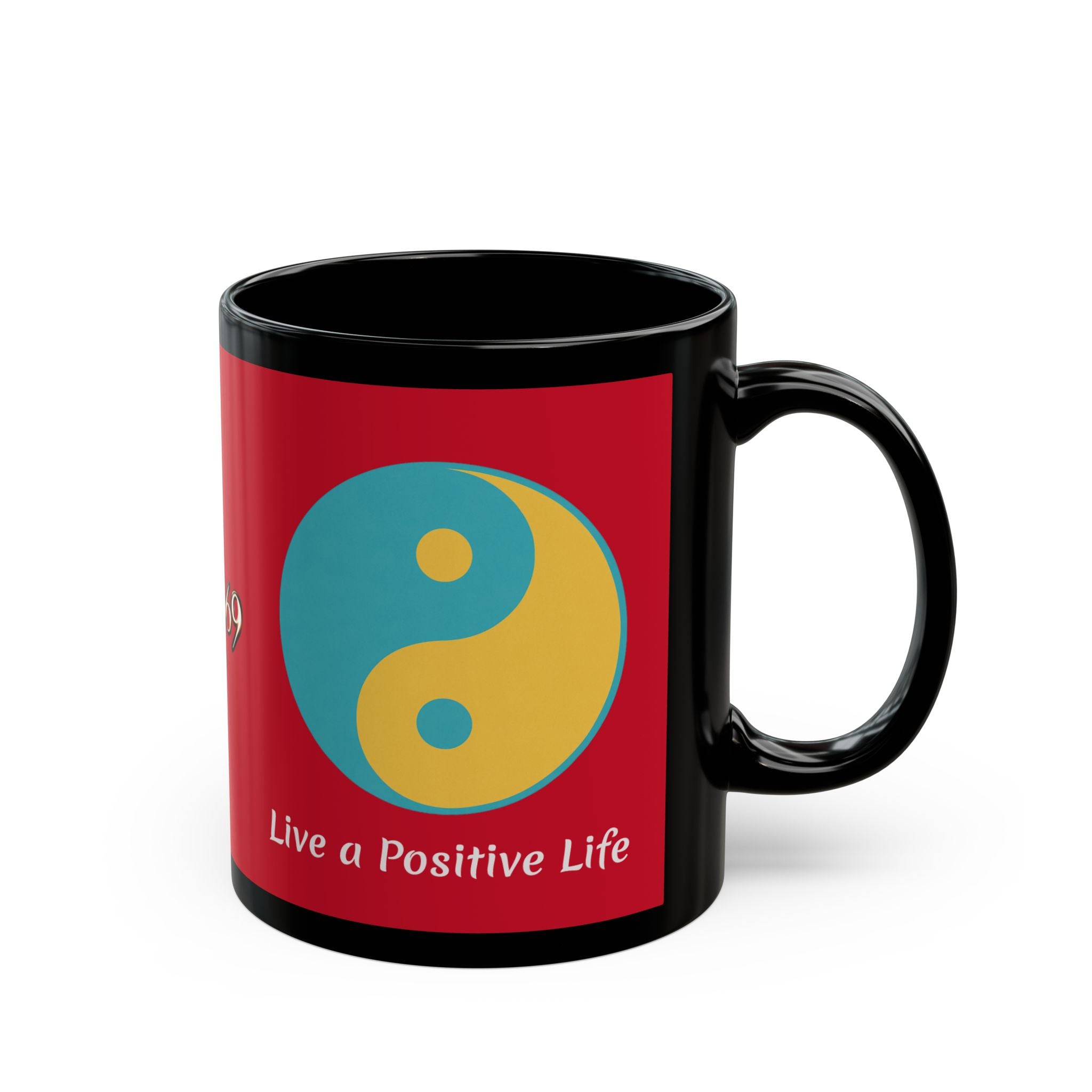 Positive Yin-Yang Black Mug — "Live a Positive Life" Motivational Coffee Cup