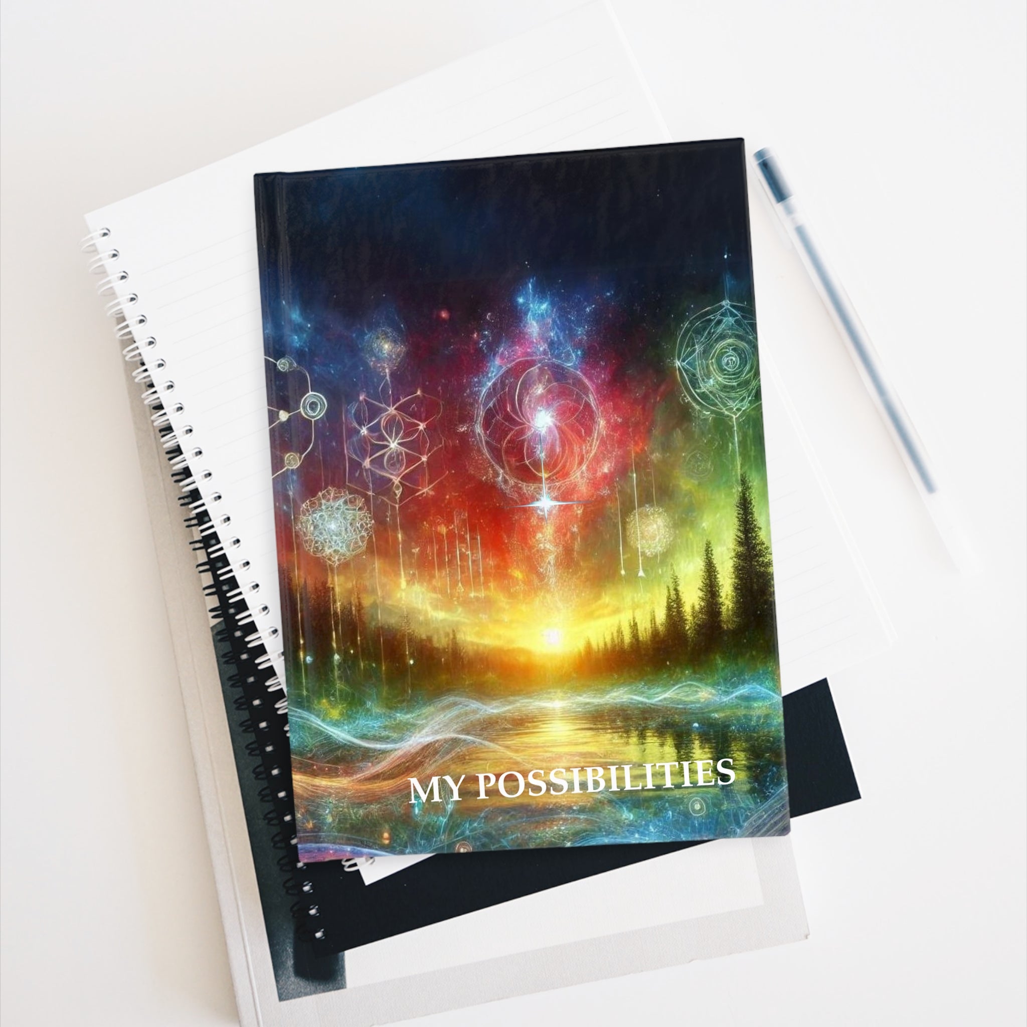 Inspirational 'My Possibilities' Journal — Cosmic Forest Hardcover Notebook