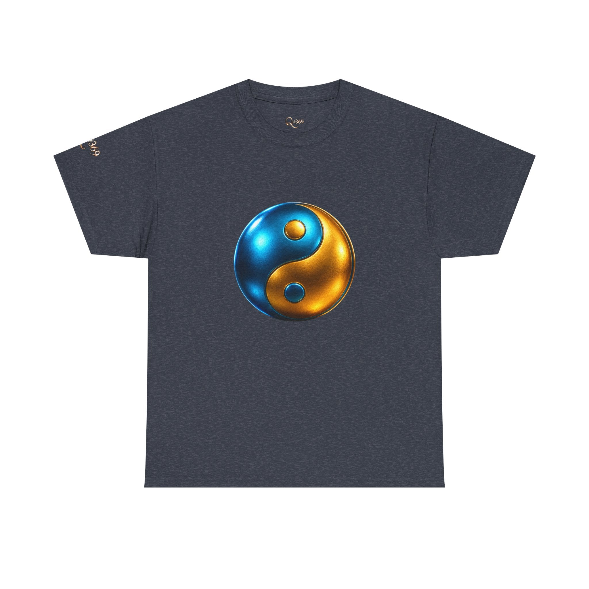 Yin Yang Metallic Graphic Tee — Blue & Gold Balance T-Shirt