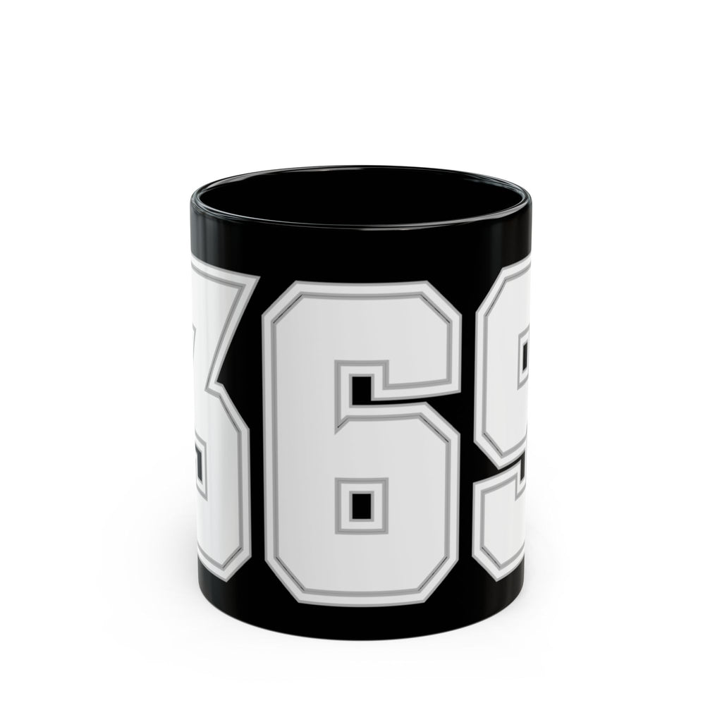 369 Retro Varsity Number Mug — Black Ceramic Sports Jersey Coffee Cup (11oz & 15oz)