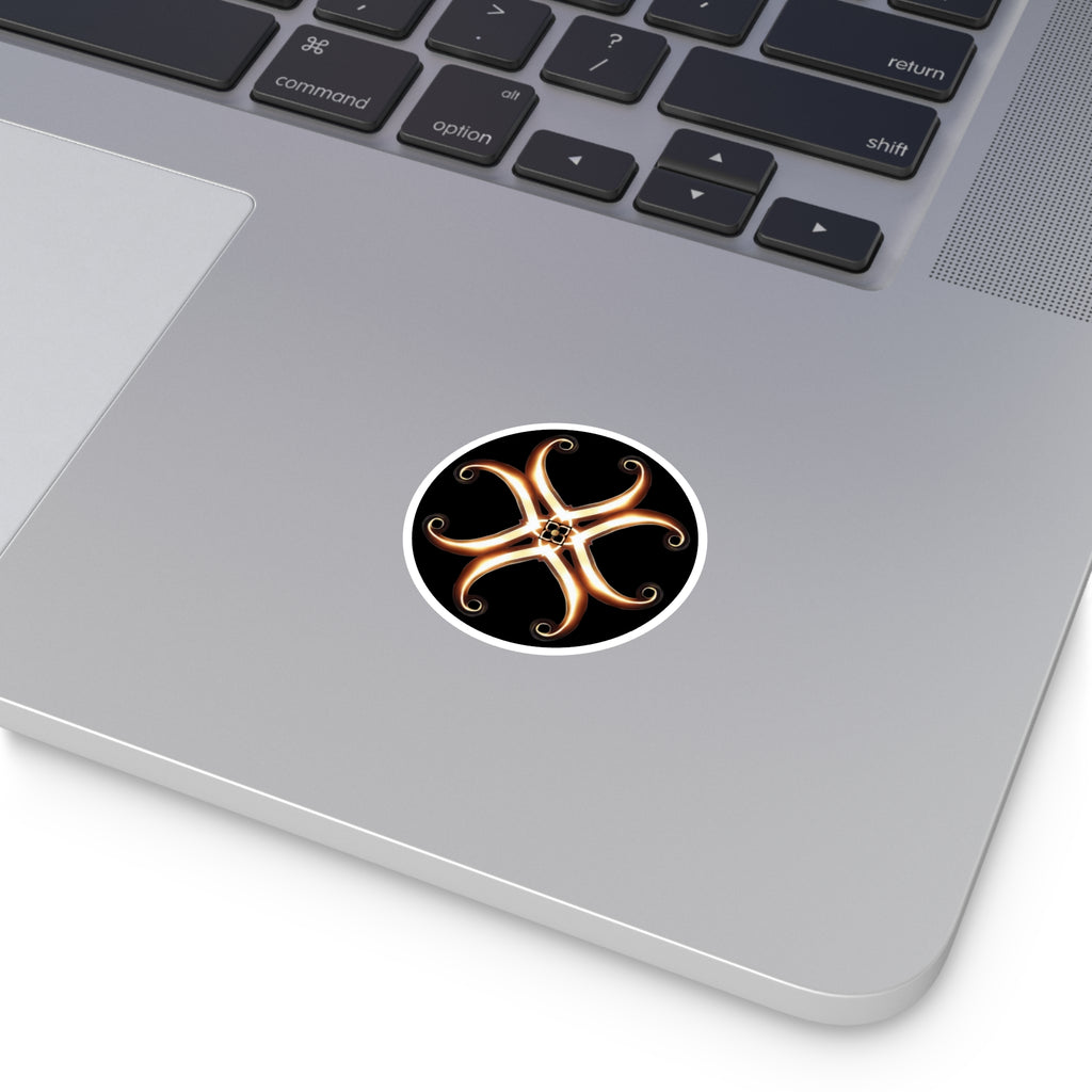 Gold Serpent Mandala Round Sticker — Decorative Indoor/Outdoor Laptop Decal