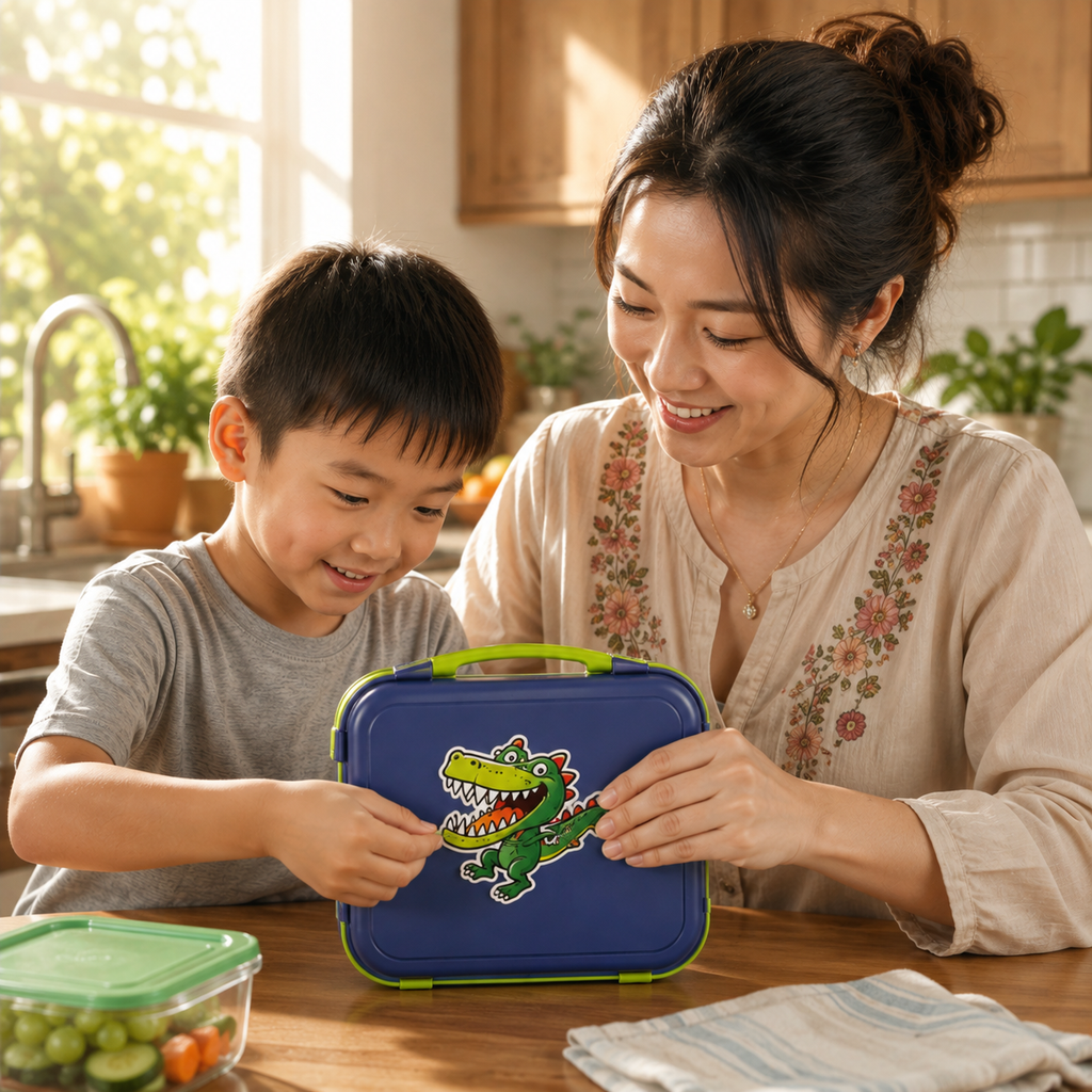 Cute Cartoon Crocodile Kiss-Cut Sticker — Funny Green Dino Laptop Decal