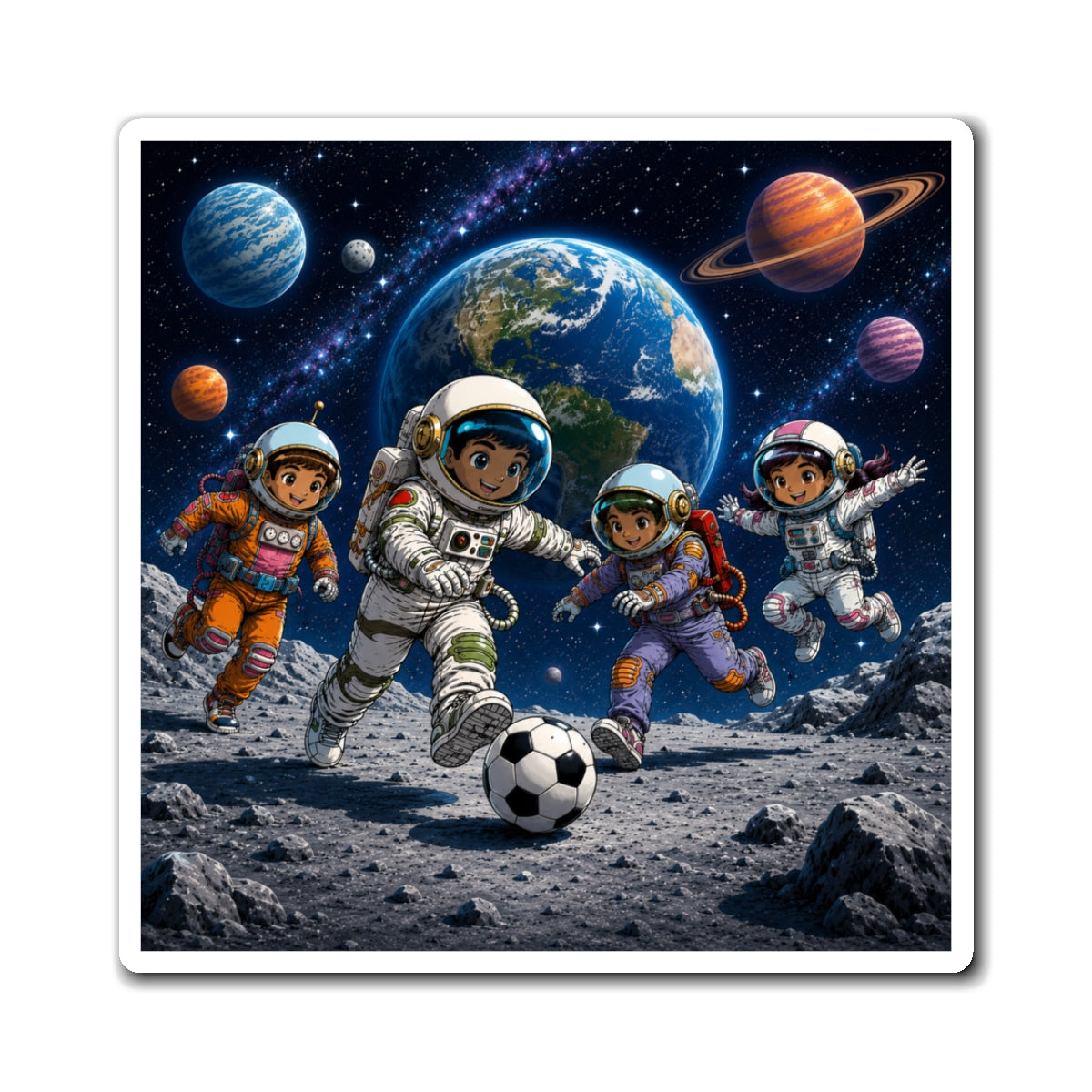 Space Soccer Astronaut Magnets — Kids’ Planetary Soccer Refrigerator Magnet