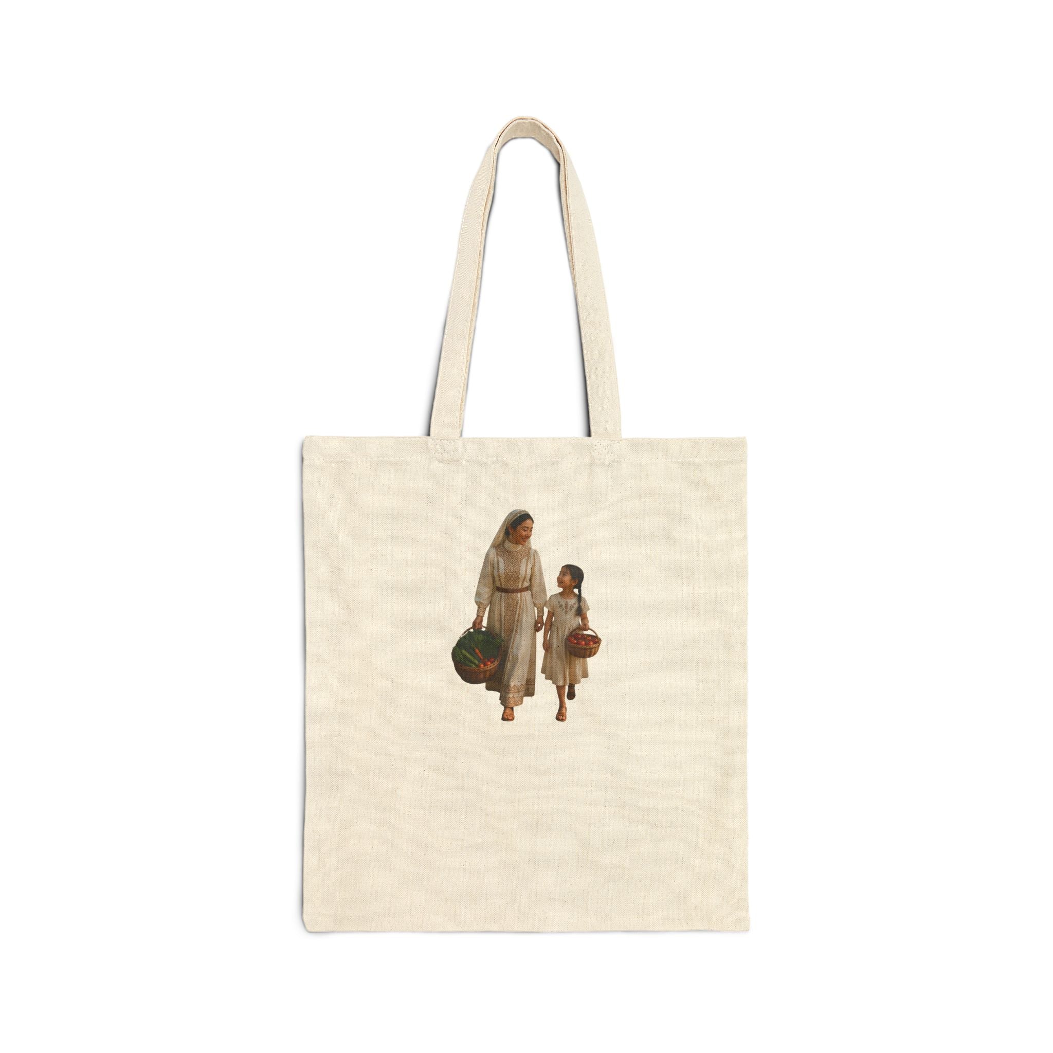 Canvas Tote Bag — Vintage Mother and Child Illustration Eco Shopper