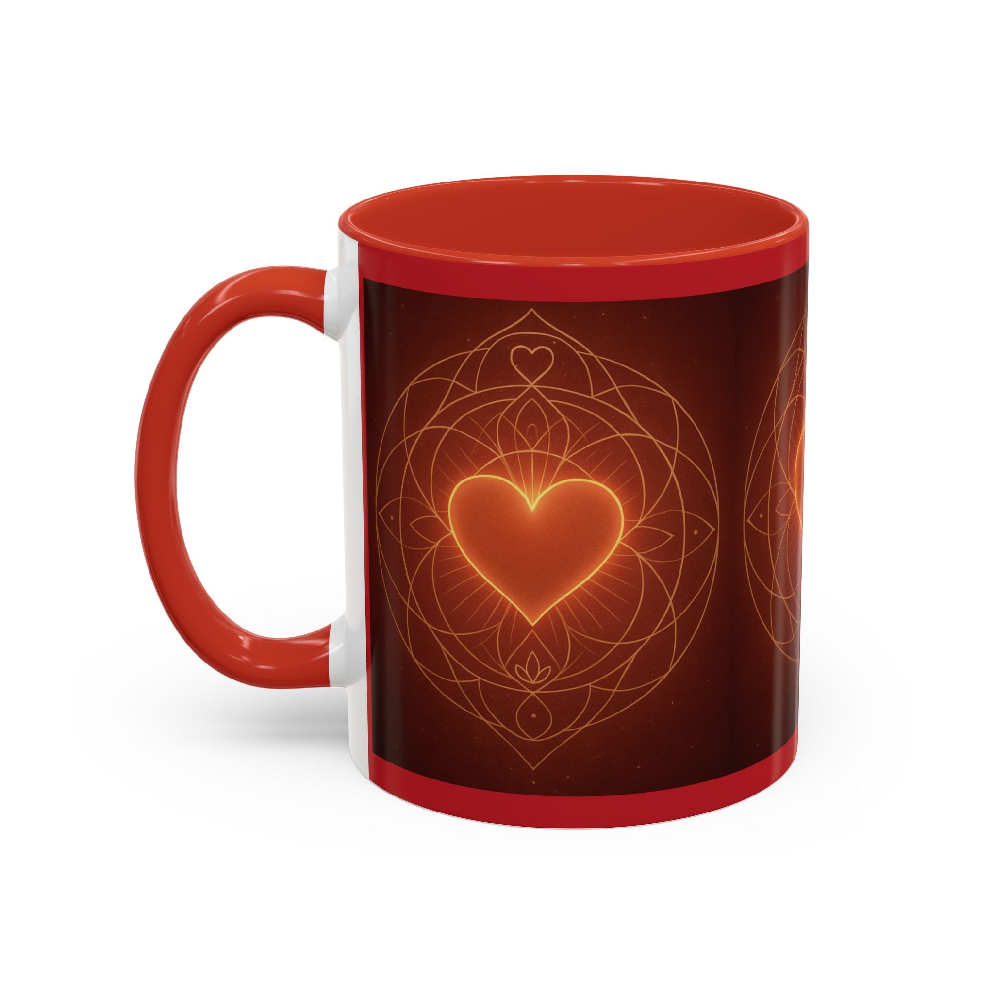 Heart Mandala Accent Coffee Mug — Glowing Love Ceramic Mug (11/15oz)