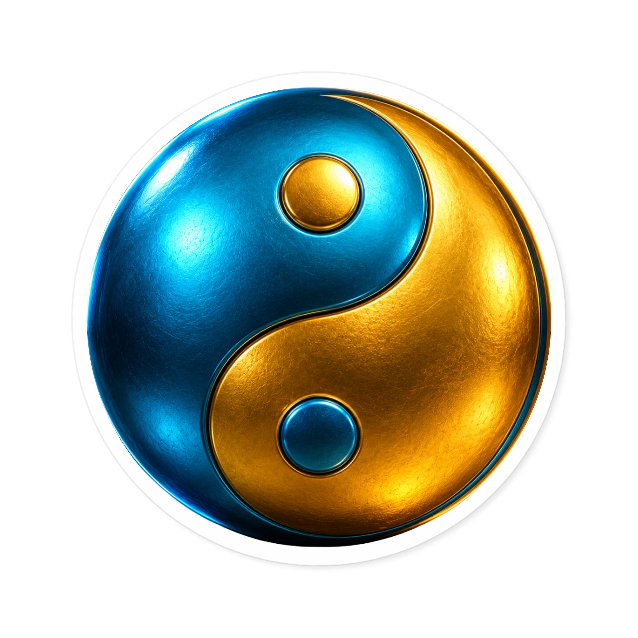 Metallic Blue & Gold Yin Yang Round Sticker — Indoor/Outdoor Vinyl