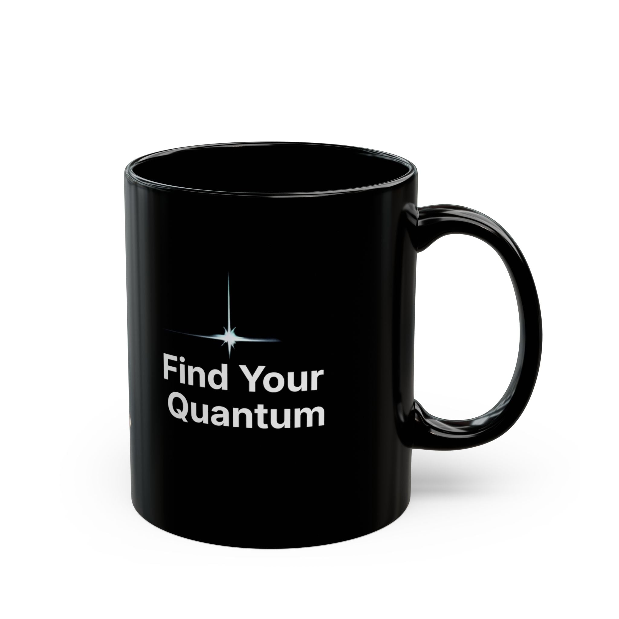Find Your Quantum Black Mug — Inspirational Coffee Cup with Star Logo (11oz/15oz)