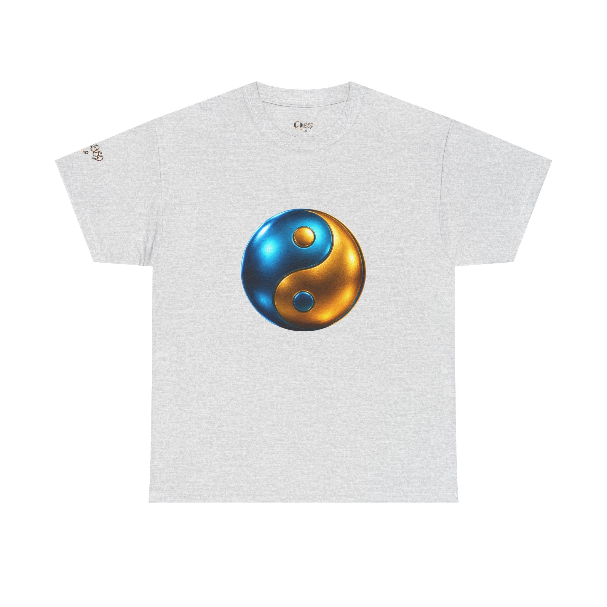 Yin Yang Metallic Graphic Tee — Blue & Gold Balance T-Shirt