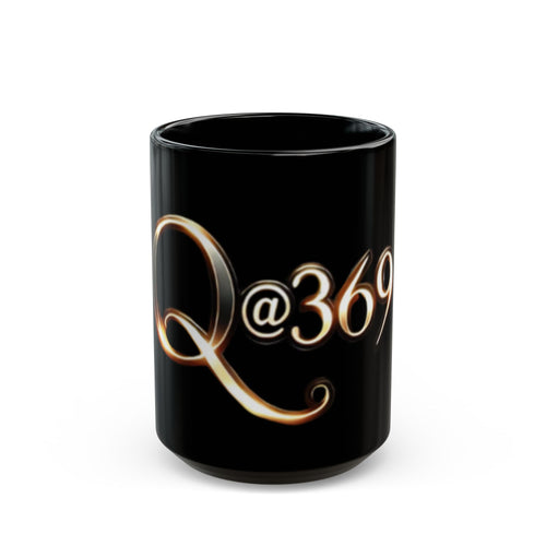 Black Ceramic Mug — Elegant Script "Q@369" Design