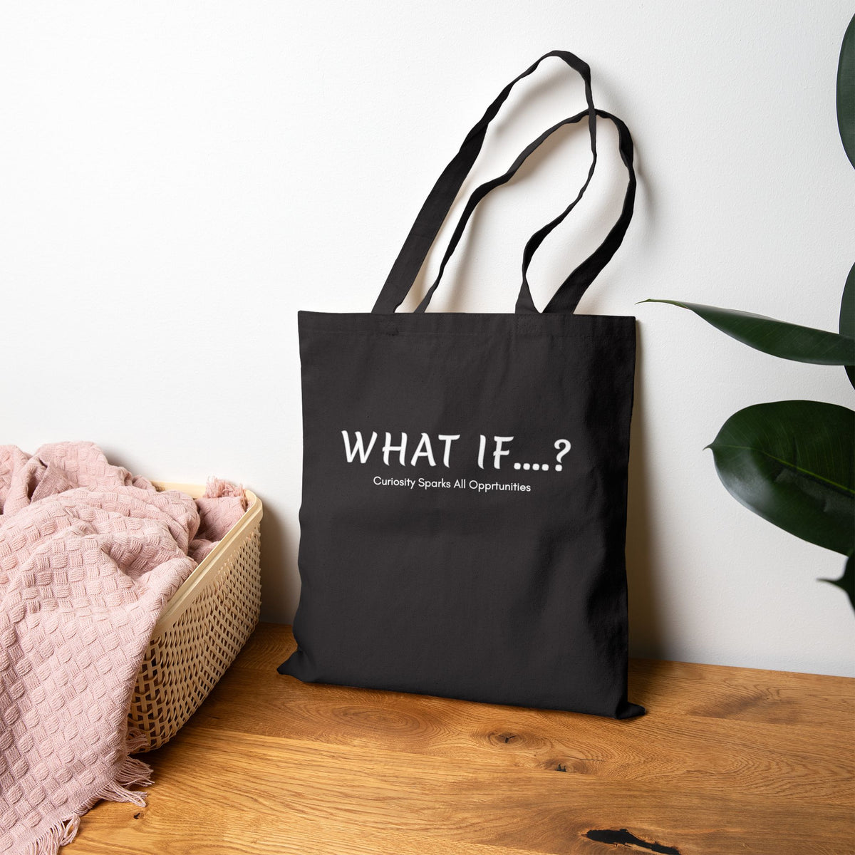 What If...? Tote bag | Text graphic canvas tote, black minimalist design