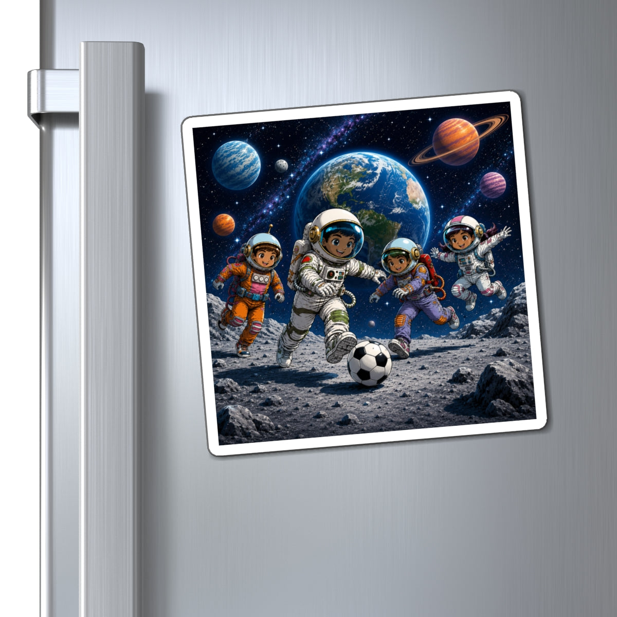 Space Soccer Astronaut Magnets — Kids’ Planetary Soccer Refrigerator Magnet