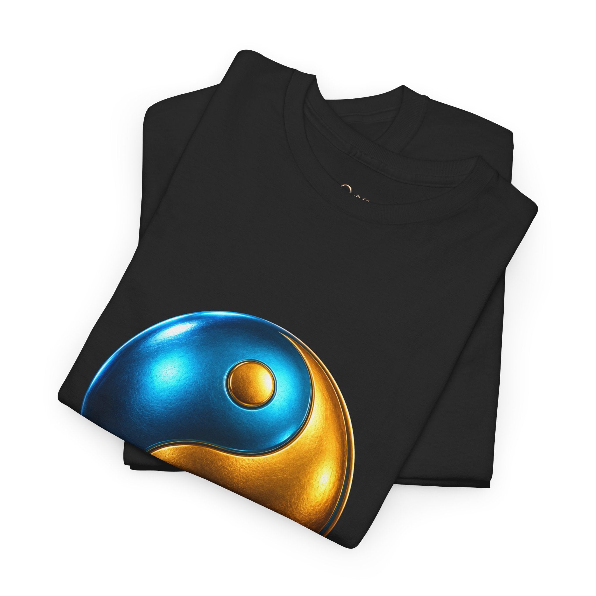 Yin Yang Metallic Graphic Tee — Blue & Gold Balance T-Shirt