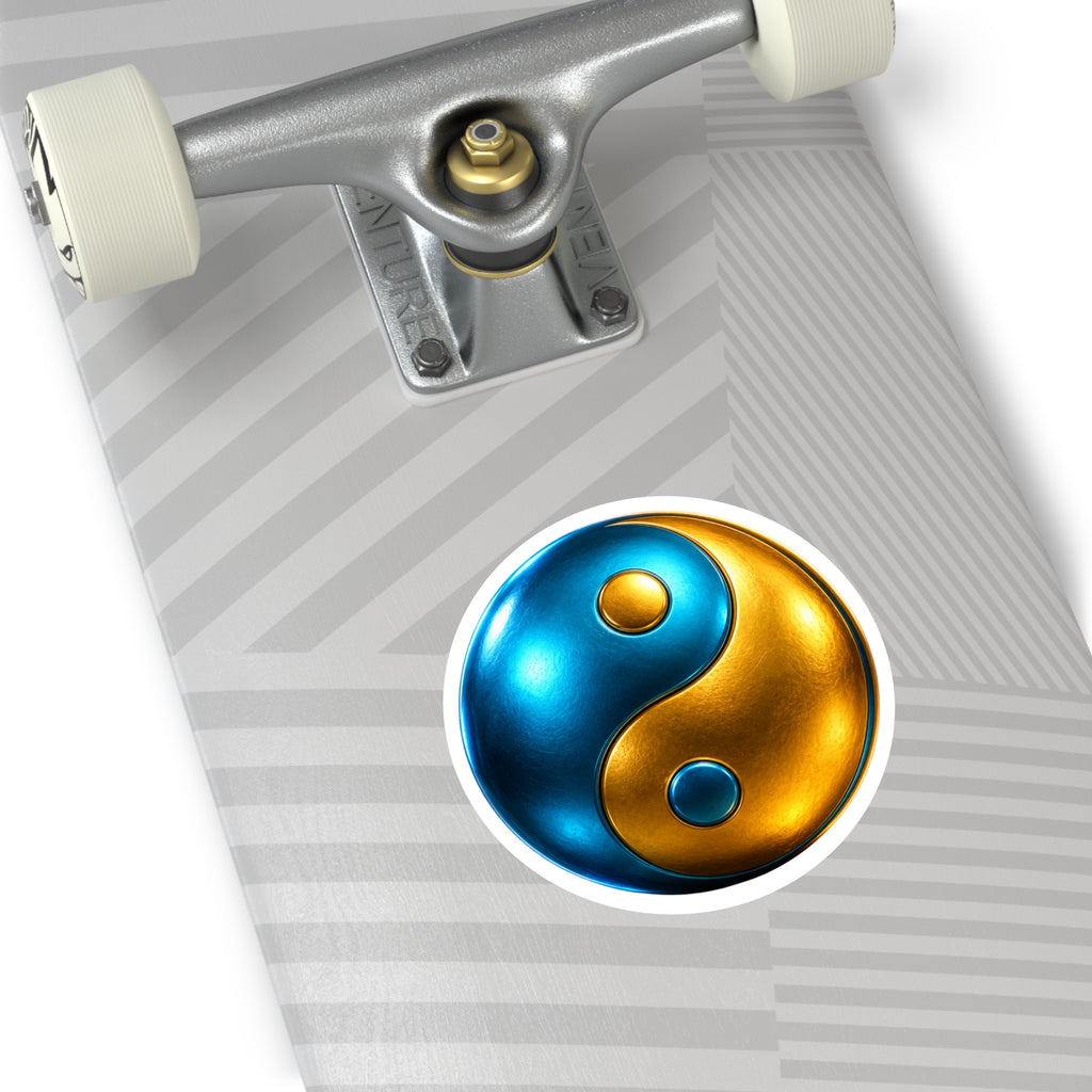 Metallic Blue & Gold Yin Yang Round Sticker — Indoor/Outdoor Vinyl