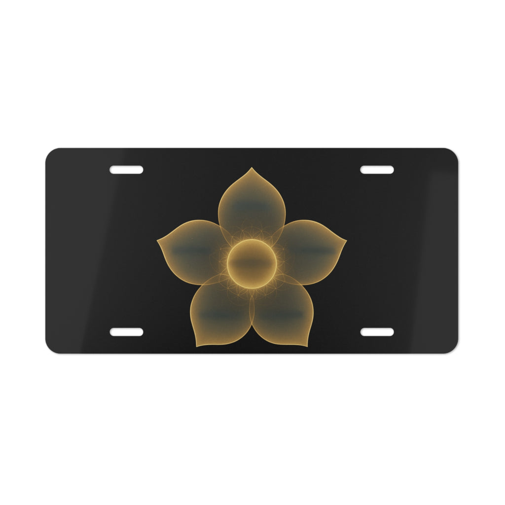 Metal Vanity Plate – Golden Glowing Flower License Plate