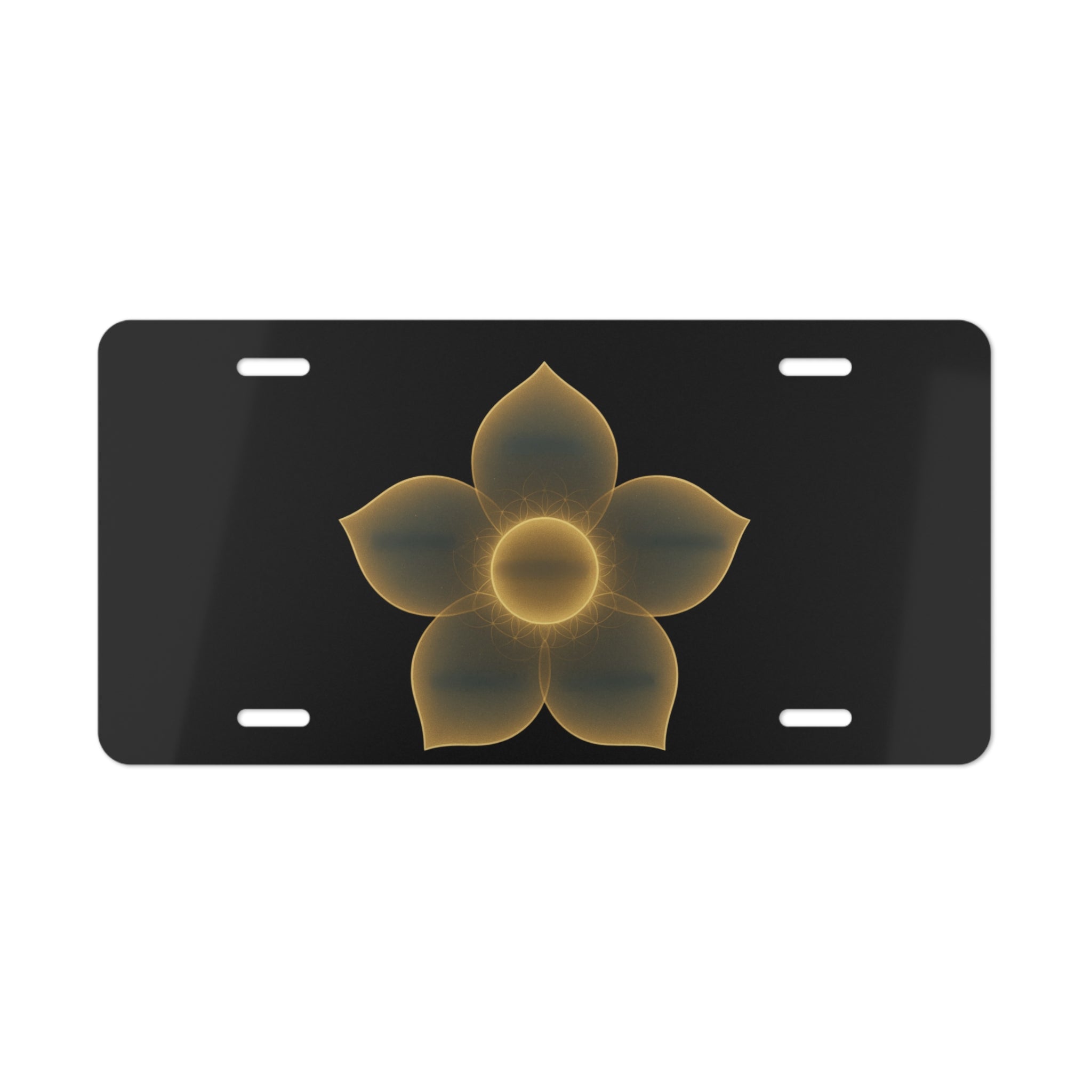 Metal Vanity Plate – Golden Glowing Flower License Plate
