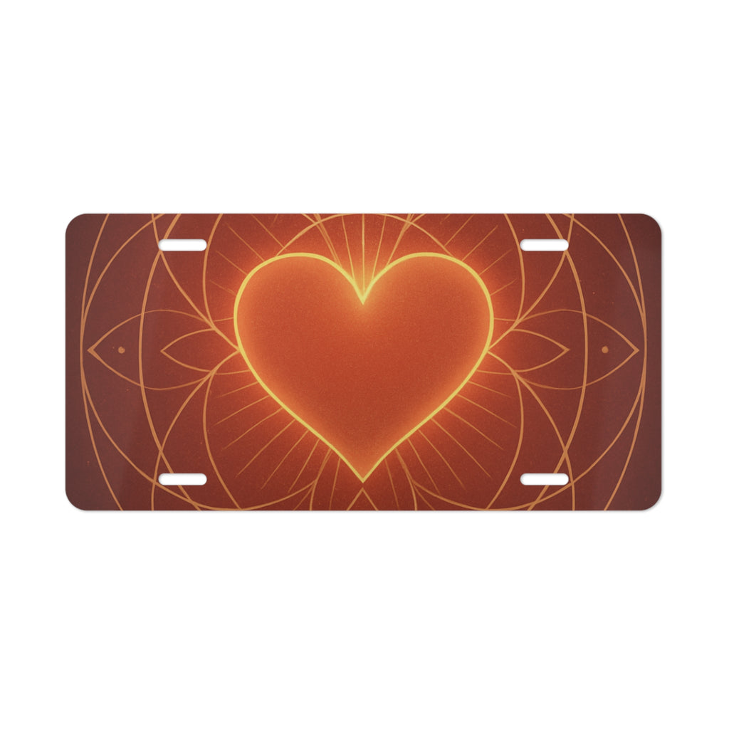 Heart Glow Vanity Plate — Decorative License Plate with Warm Geometric Heart Design